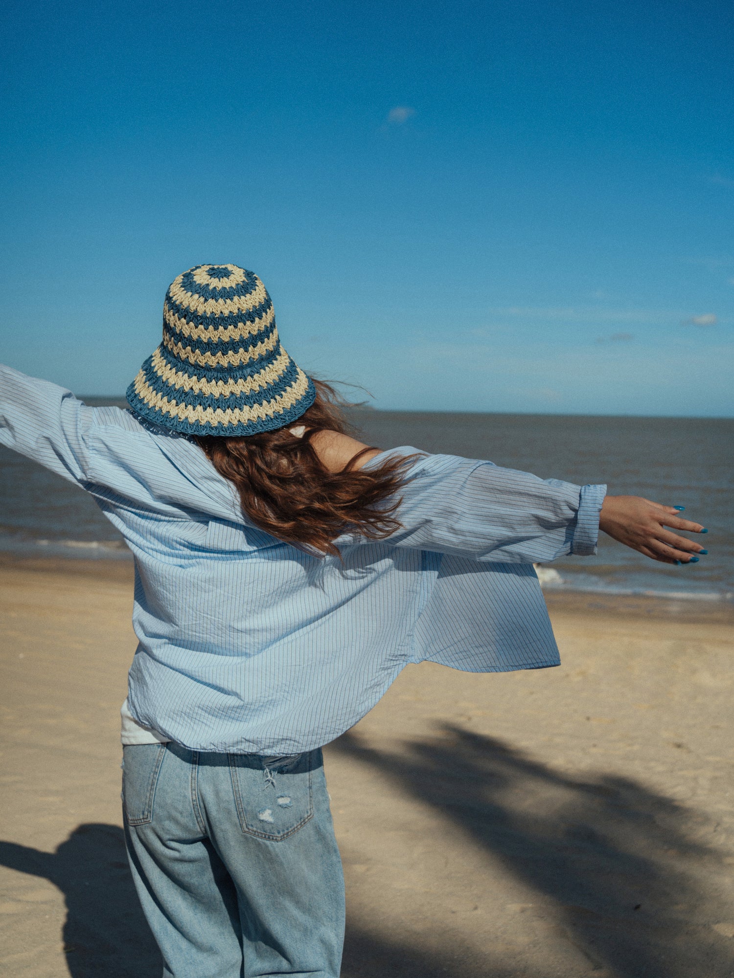 "Linea" Packable Straw Hat - Blue