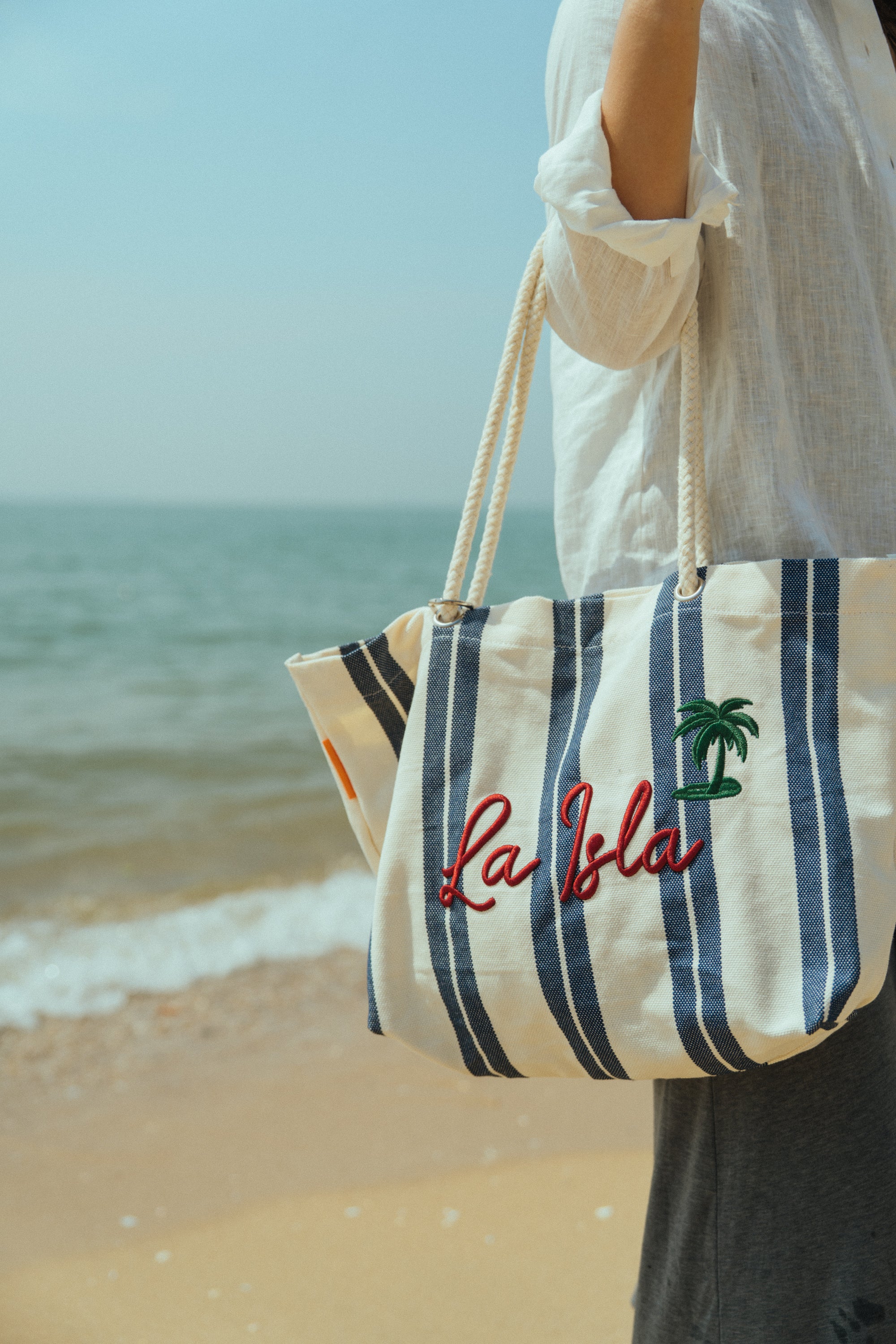 "La Isla" Large Canvas Tote Bag - Navy