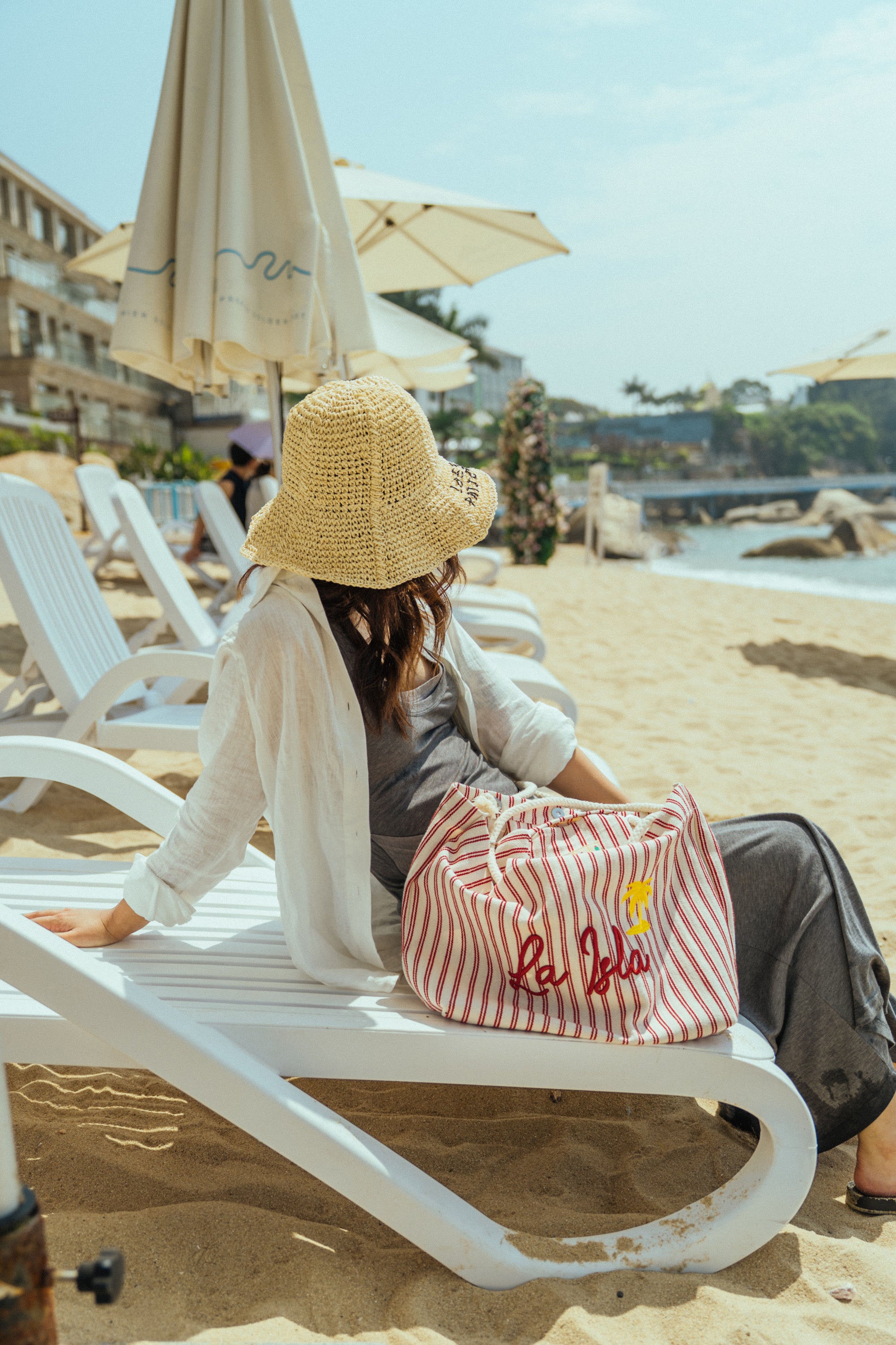 "La Isla" Large Canvas Tote Bag - Red