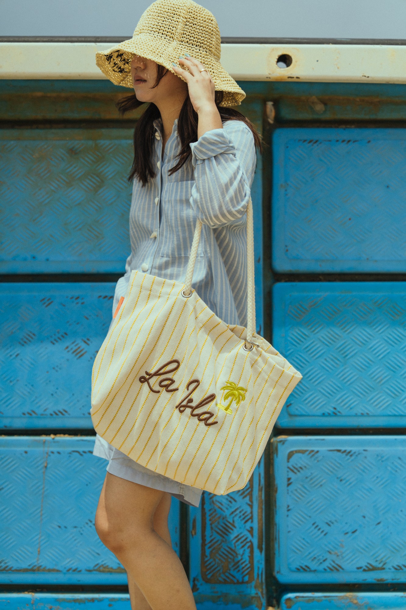 "La Isla" Large Canvas Tote Bag - Yellow