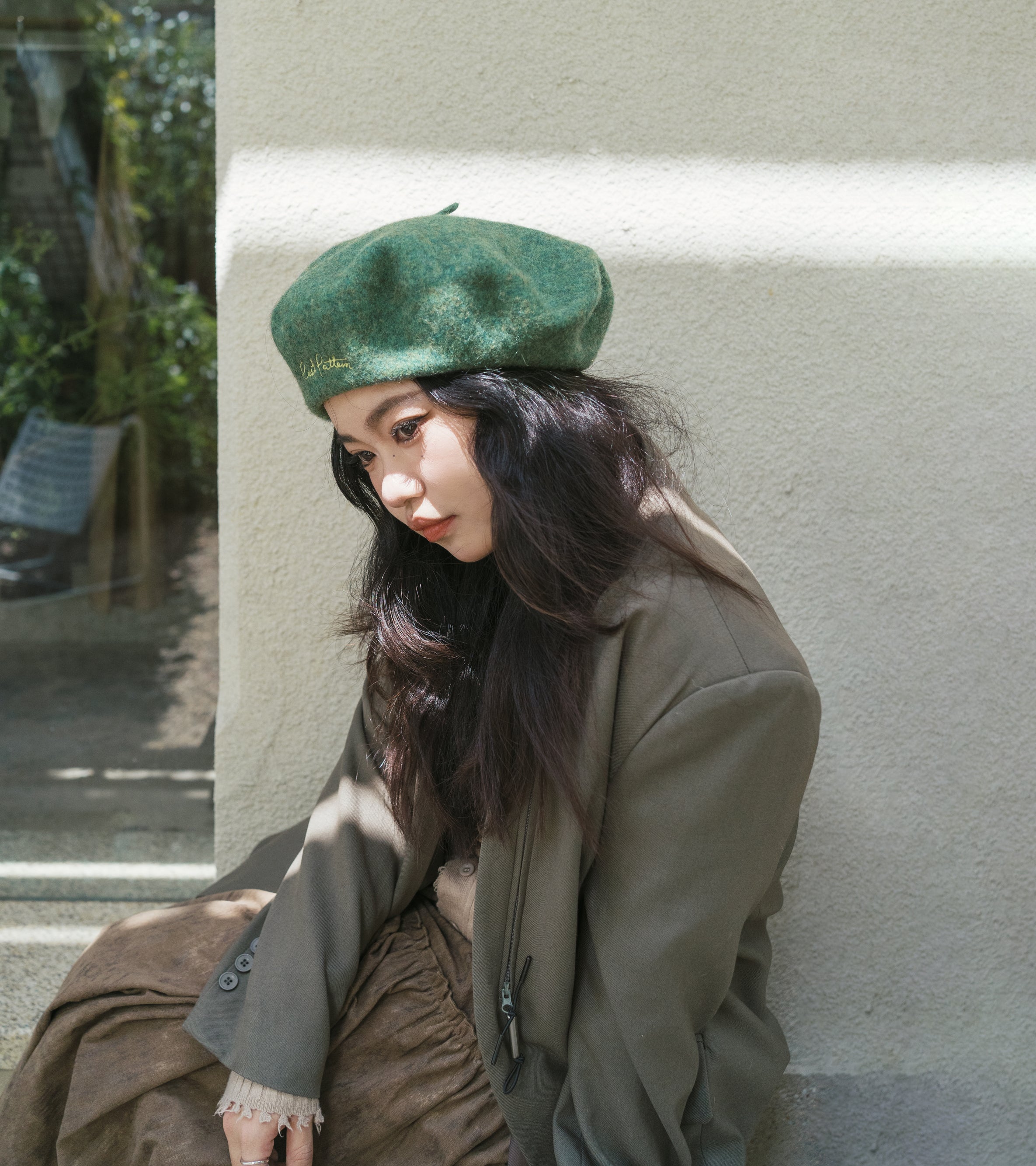 "Bon Chic" Wool Beret - Moss Green