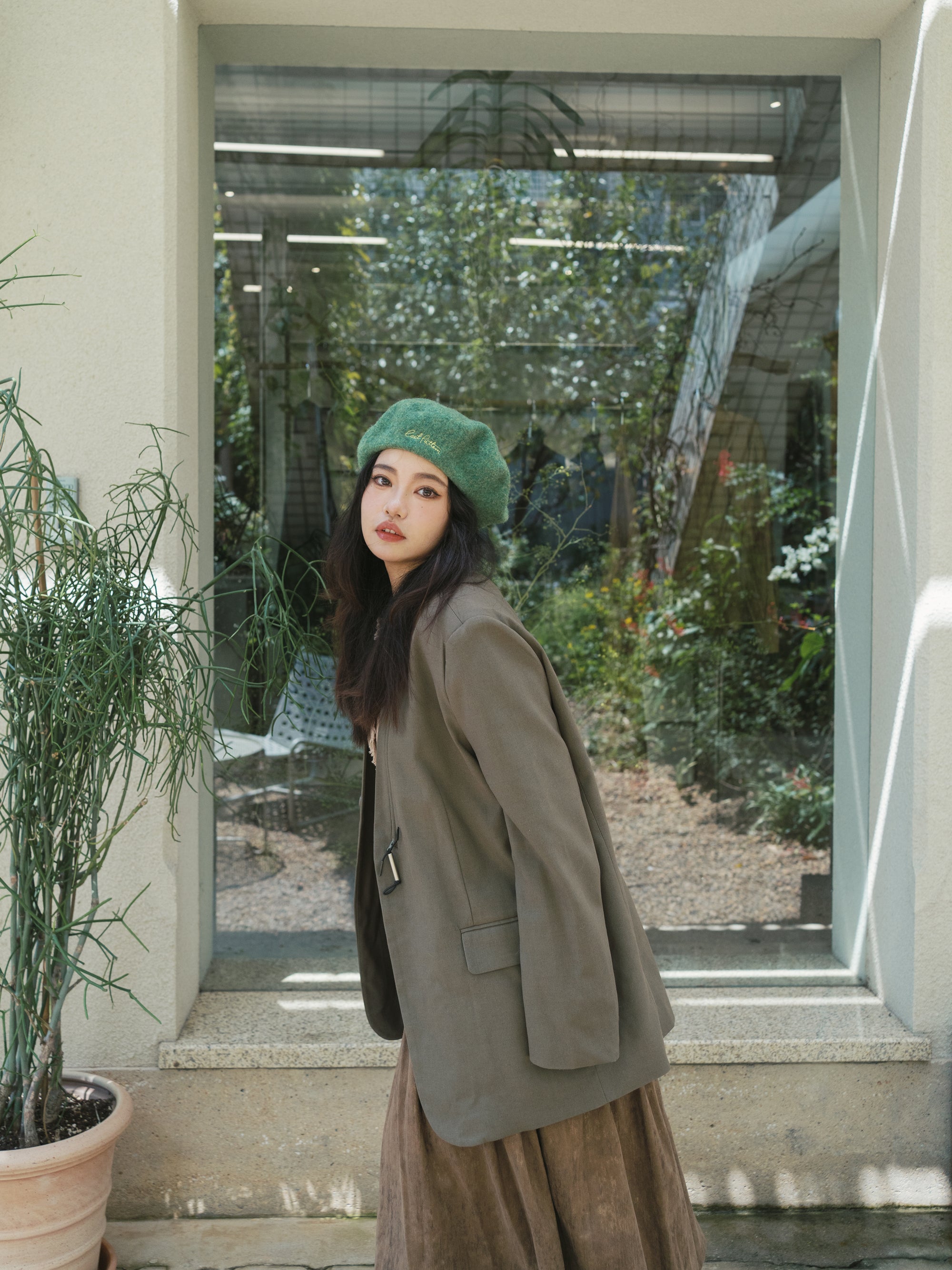 "Bon Chic" Wool Beret - Moss Green