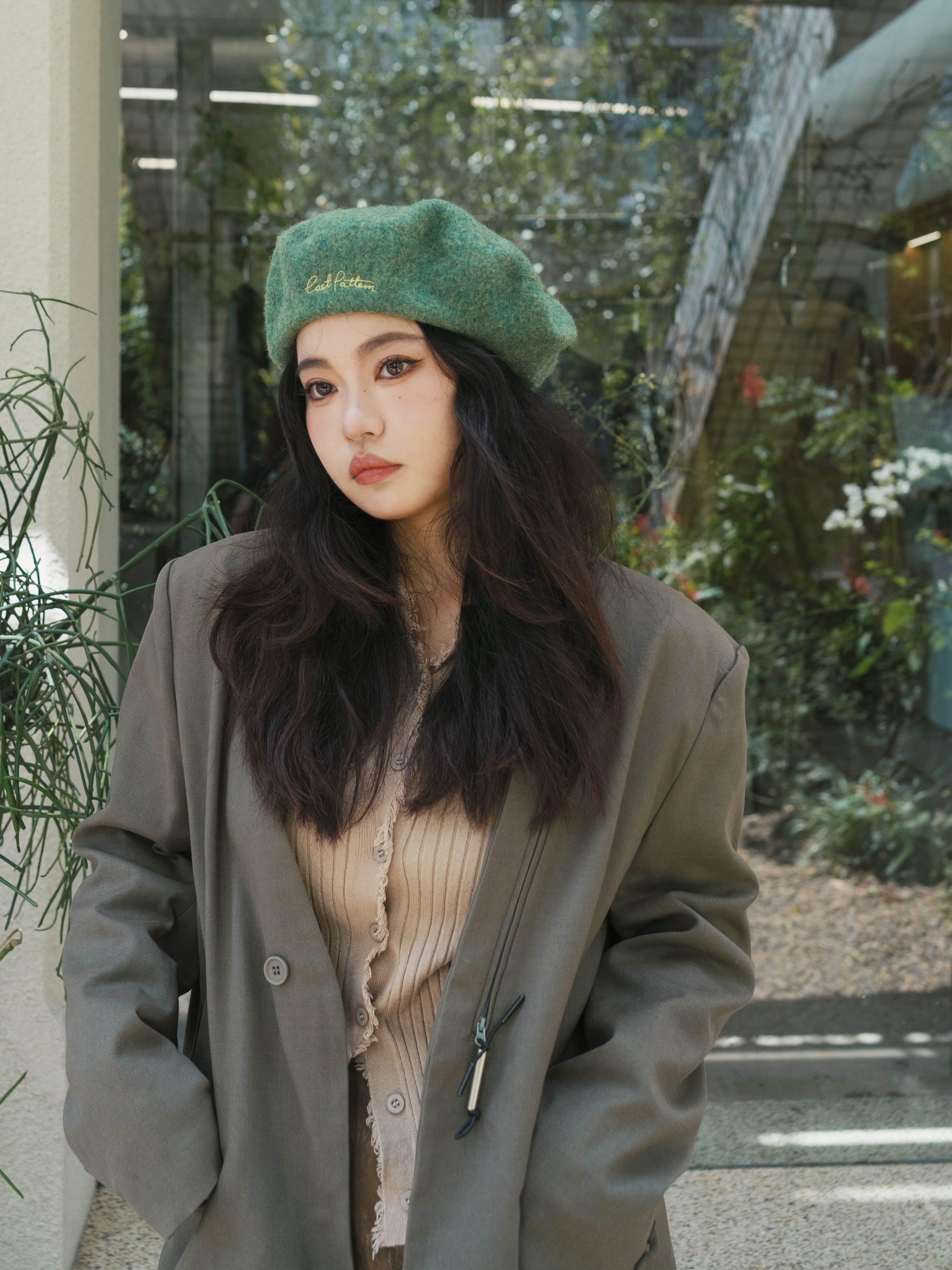 "Bon Chic" Wool Beret - Moss Green
