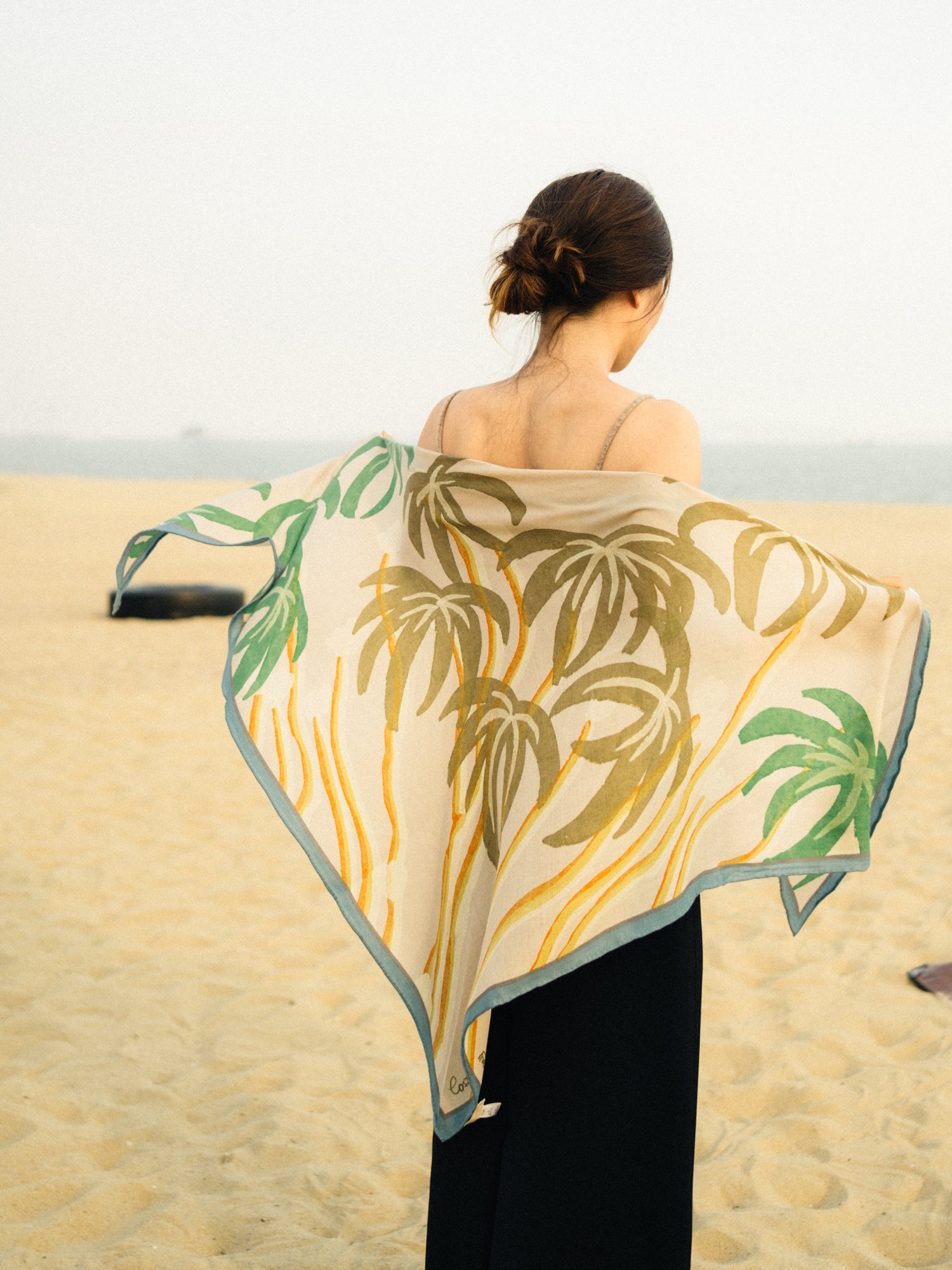 "Ethereal Mirage" Wool-Silk Triangle Wrap Scarf - Blue