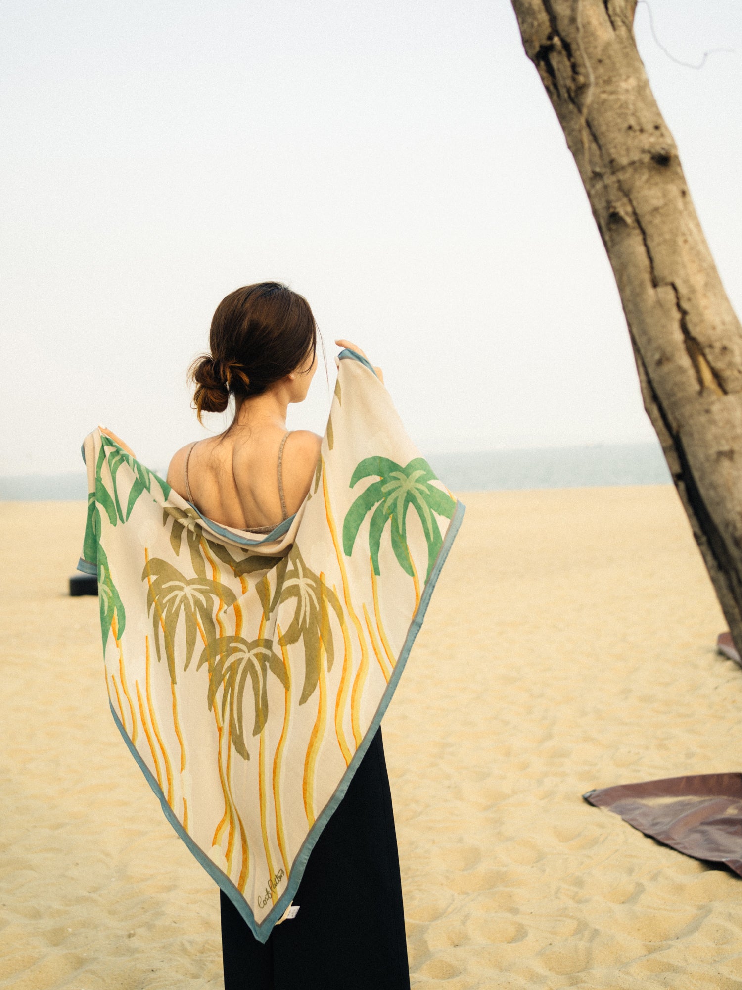 "Ethereal Mirage" Wool-Silk Triangle Wrap Scarf - Blue