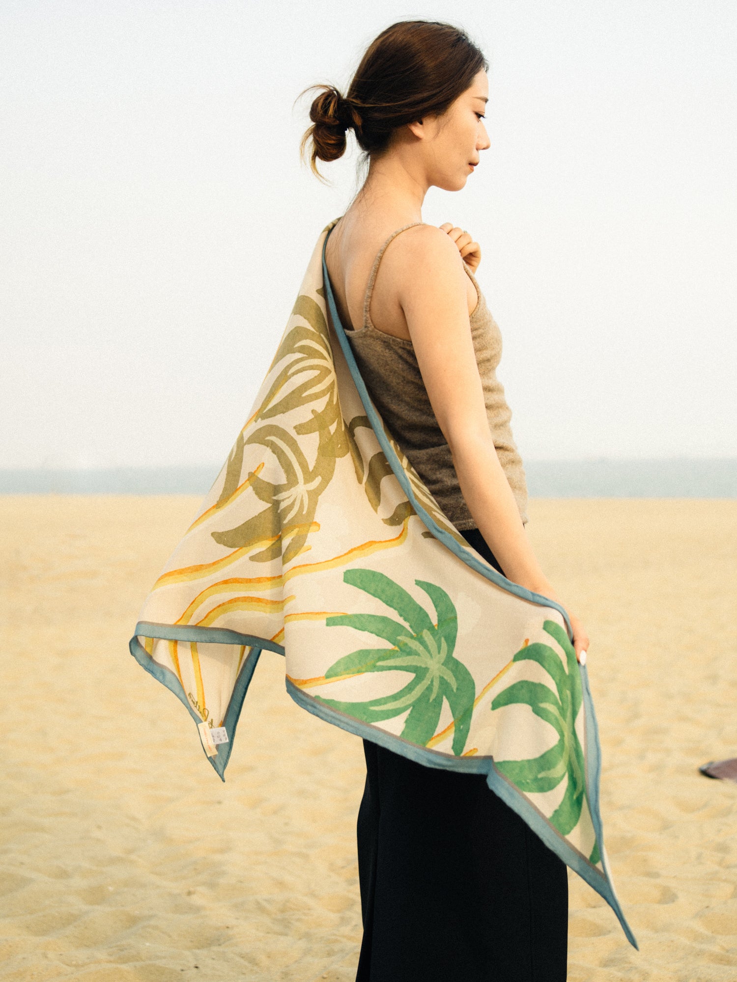 "Ethereal Mirage" Wool-Silk Triangle Wrap Scarf - Blue