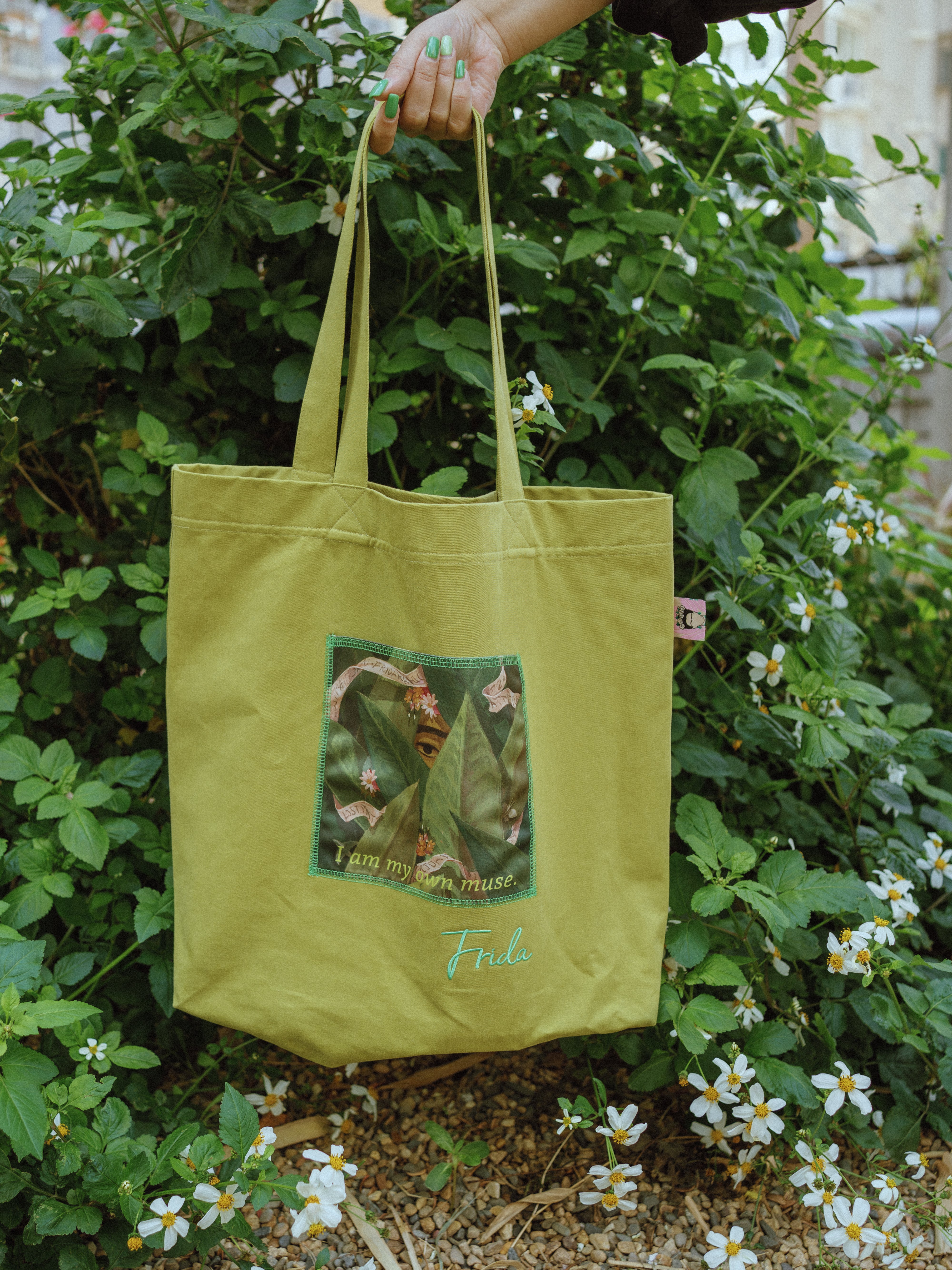 "I Am My Own Muse by Frida" Cotton Tote Bag - Avocado Green
