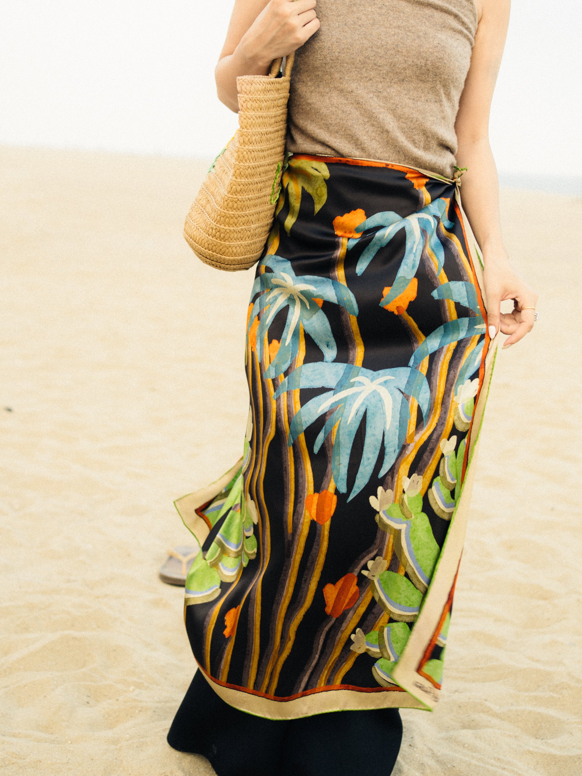 "Ethereal Mirage" Large Silk Scarf - Dark Brown