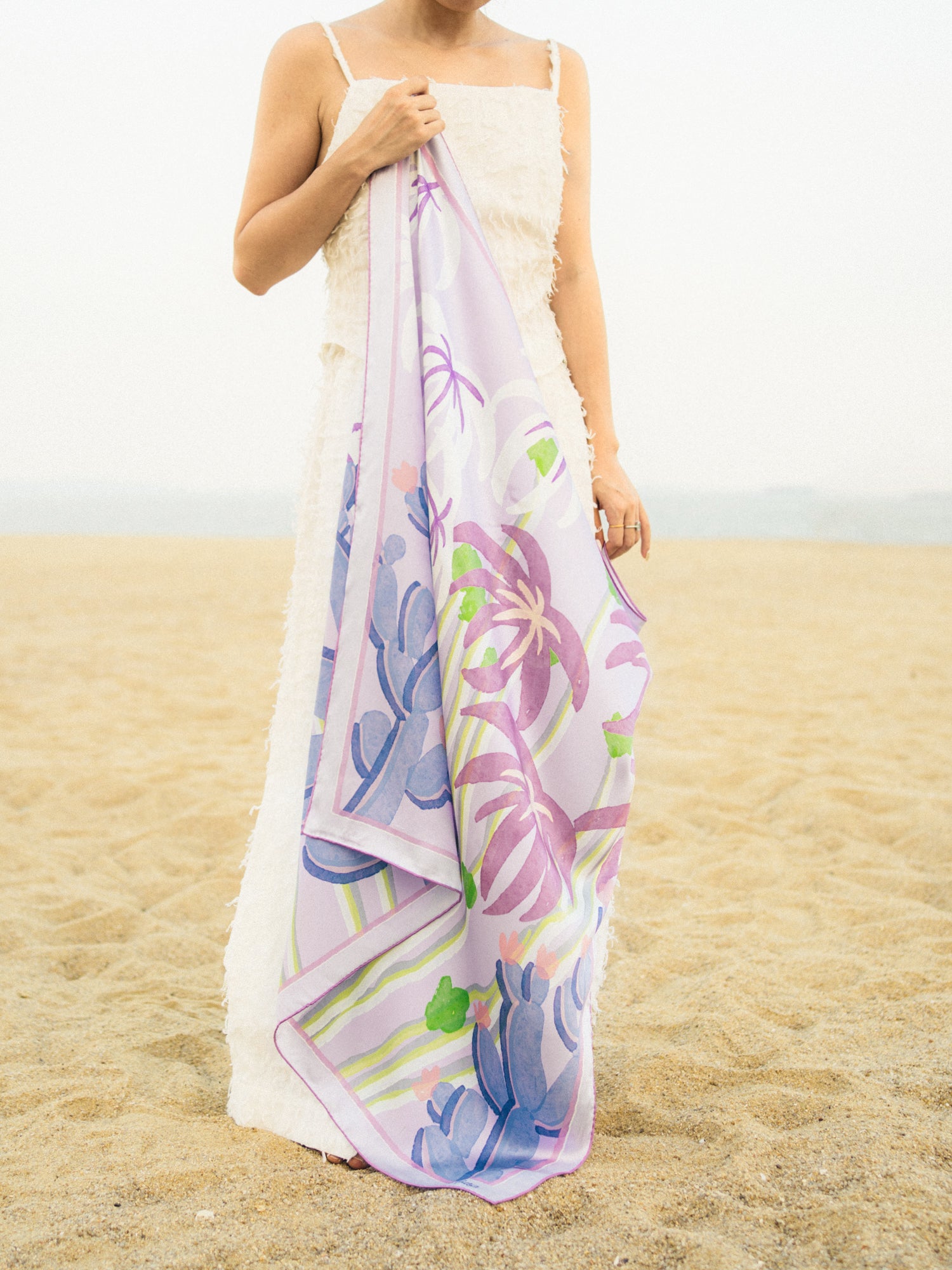 "Ethereal Mirage" Silk Large Scarf - Lilac