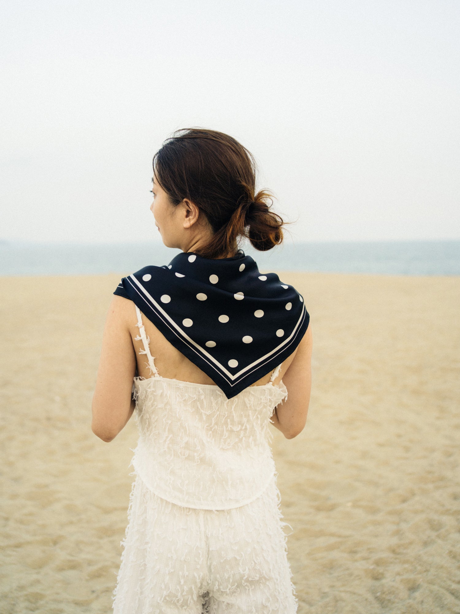 "Retro Polka" Silk Bandana Scarf - Black & White