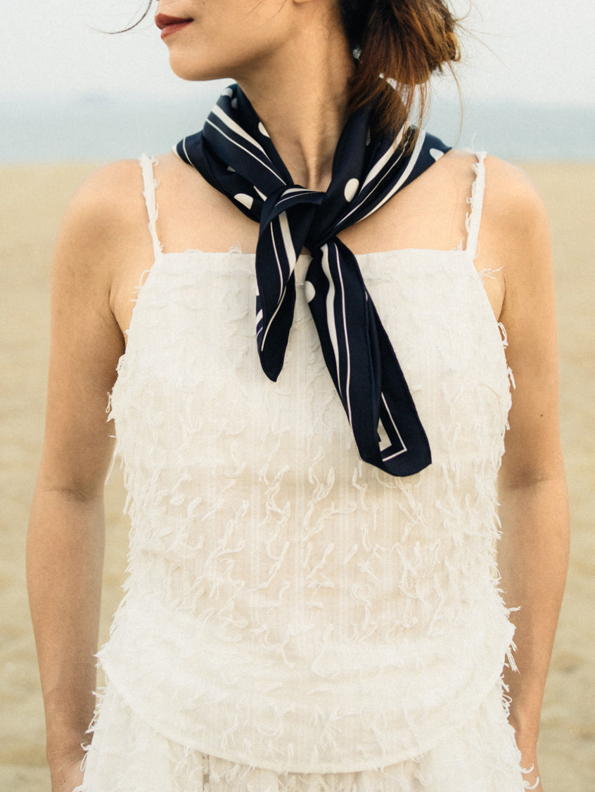 "Retro Polka" Silk Bandana Scarf - Black & White