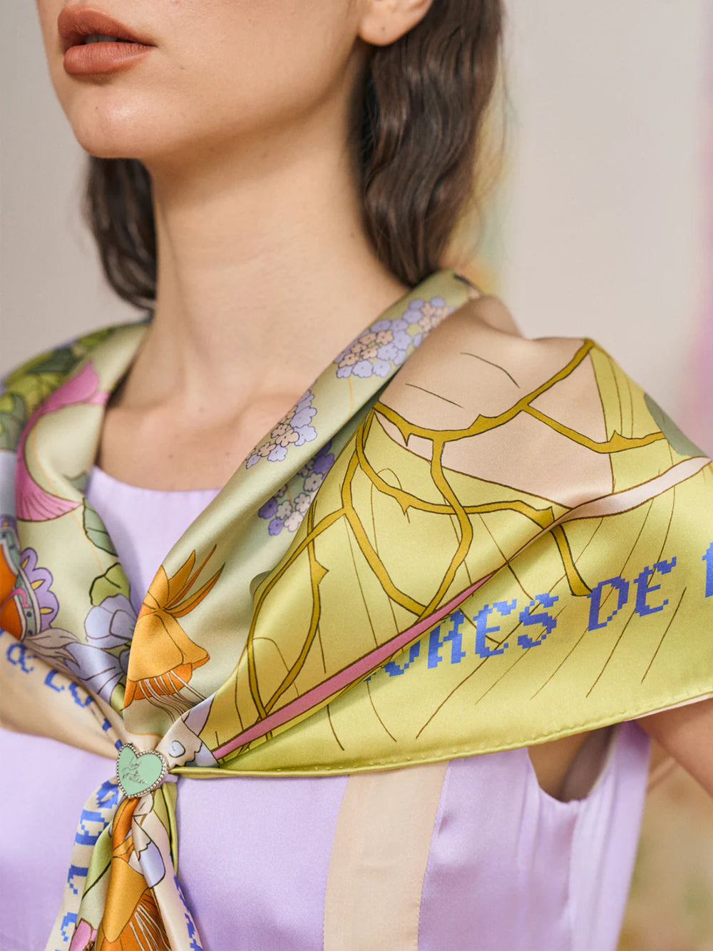 FRIDA X LOST PATTERN "Los Amores De Frida" Silk Pocket Square & Large Silk Scarf Set - Pastel