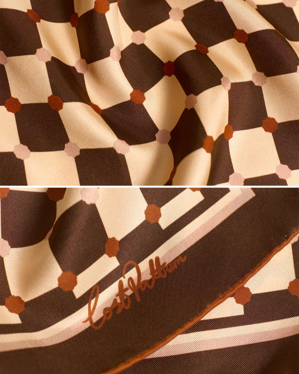 "Checkerboard" Silk Pocket Square & Silk Bandana Scarf Set - Coffee