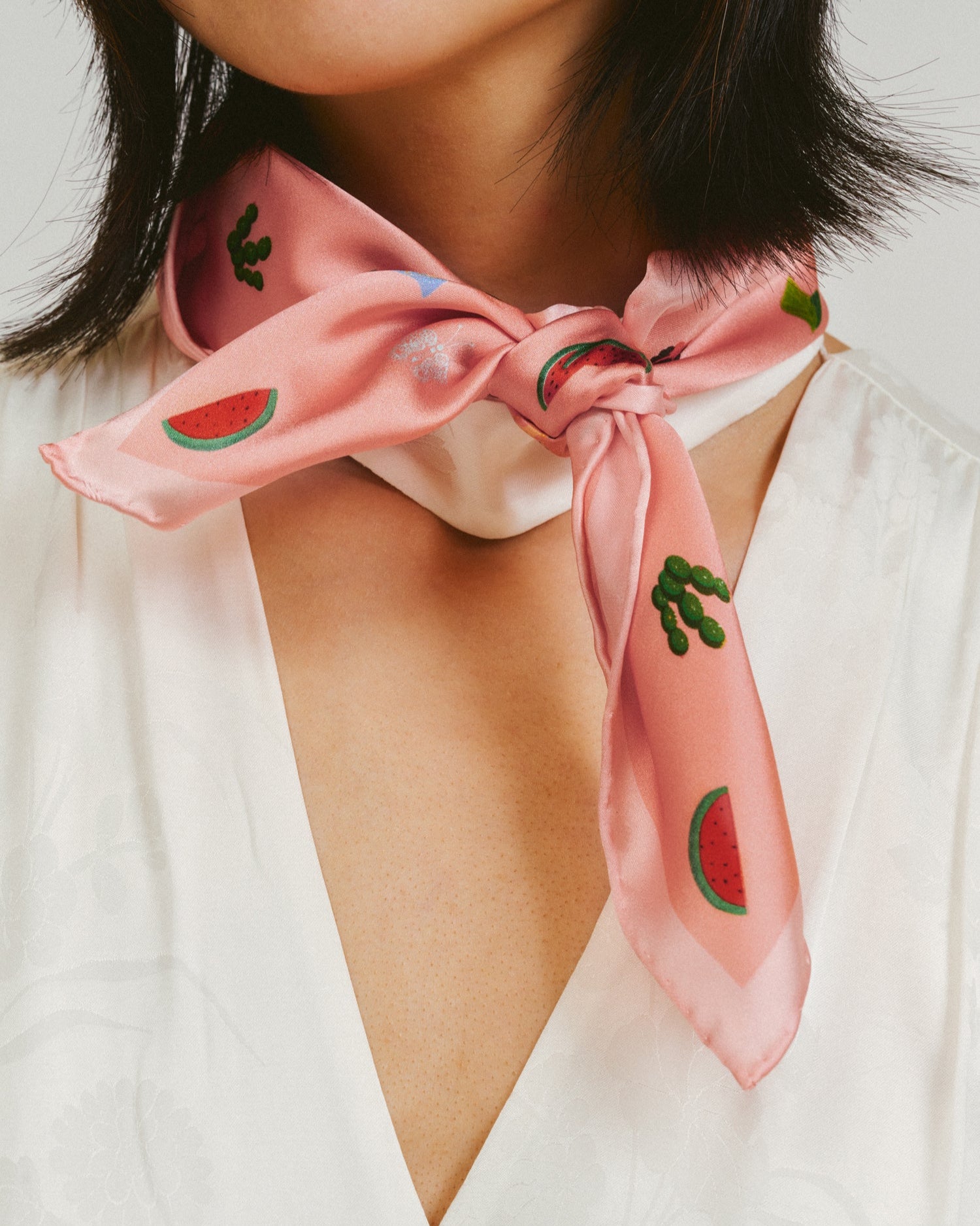 "Frida's Desert Bloom" Silk Bandana Scarf - Pink