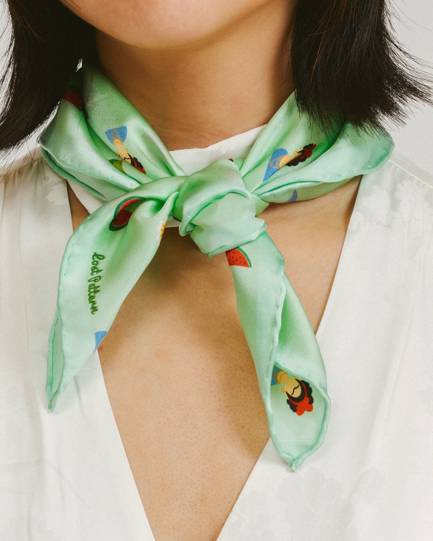 "Frida's Desert Bloom" Silk Bandana Scarf - Green