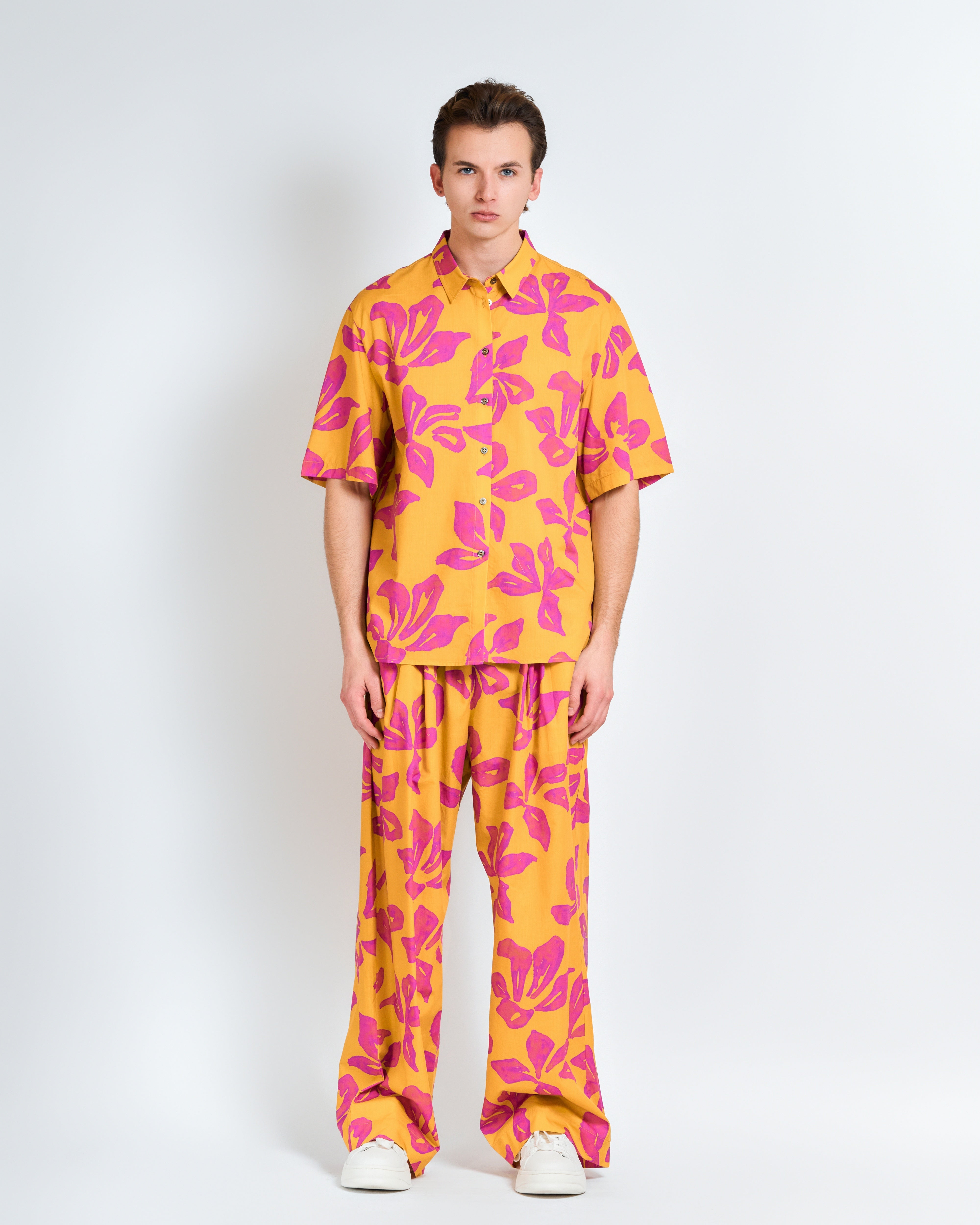 "Tropical Bliss" Wide-Leg Palazzo Pants - Golden Hour