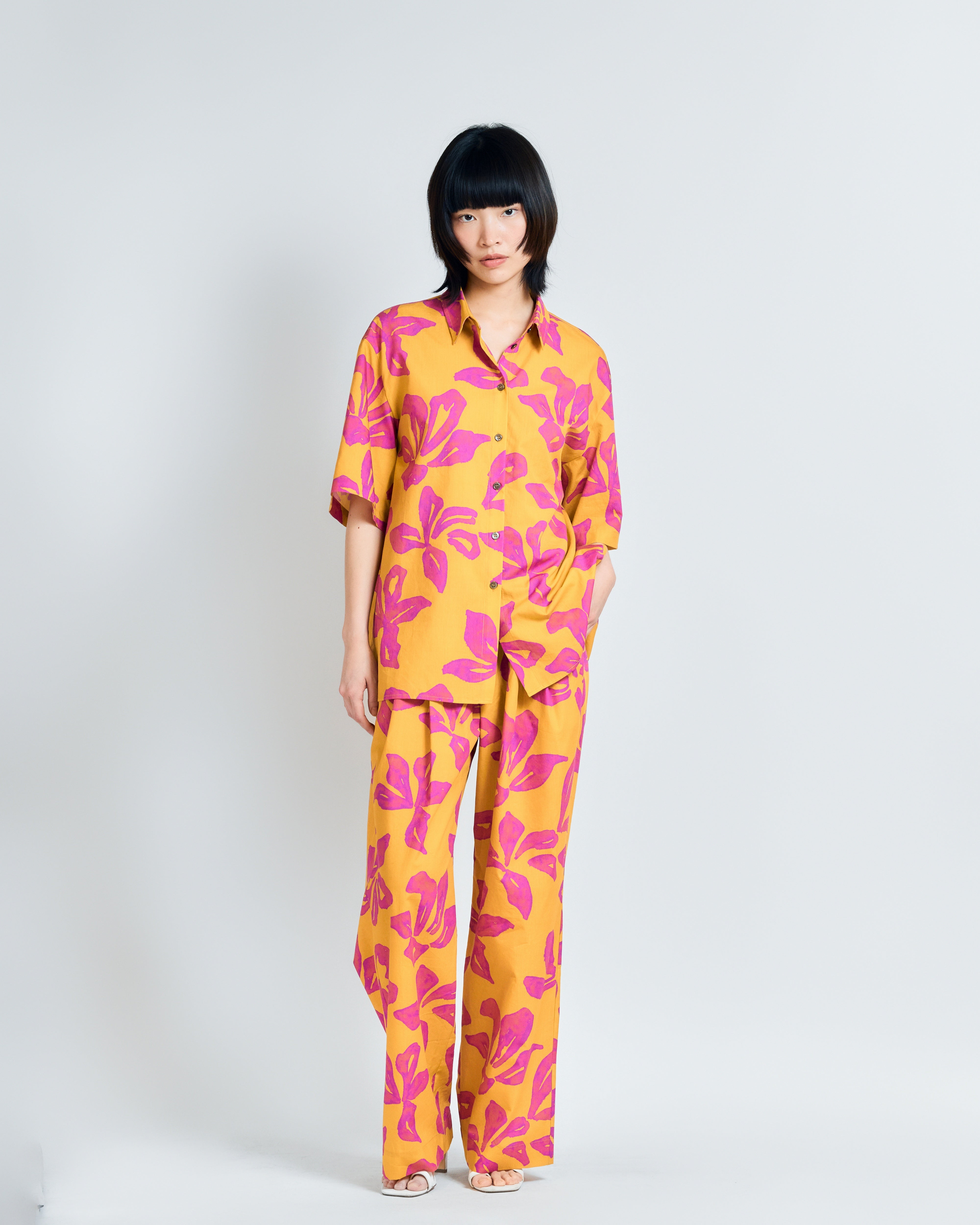 "Tropical Bliss" Wide-Leg Palazzo Pants - Golden Hour