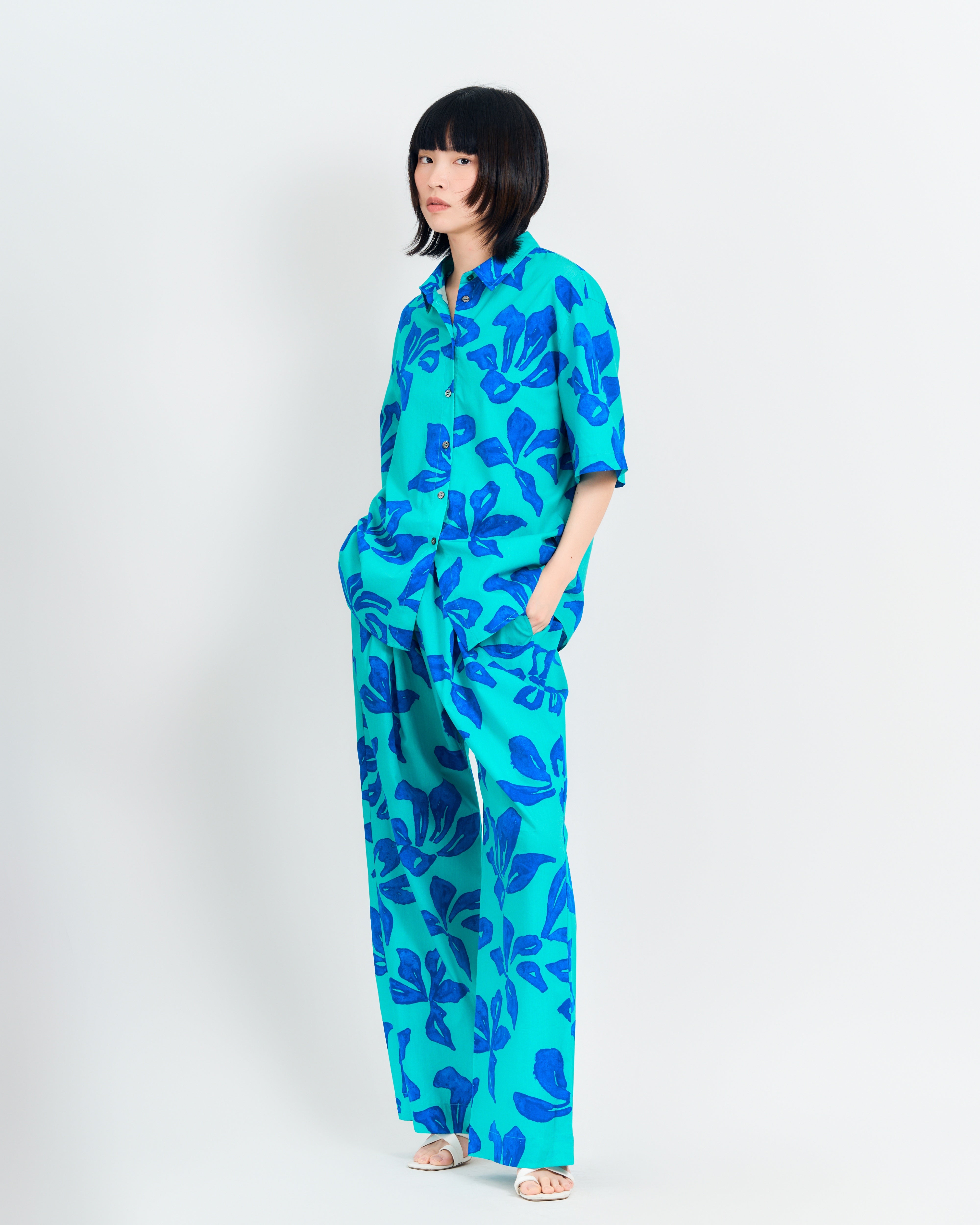 "Tropical Bliss" Oversized Hawaii Shirt - Ocean Blue