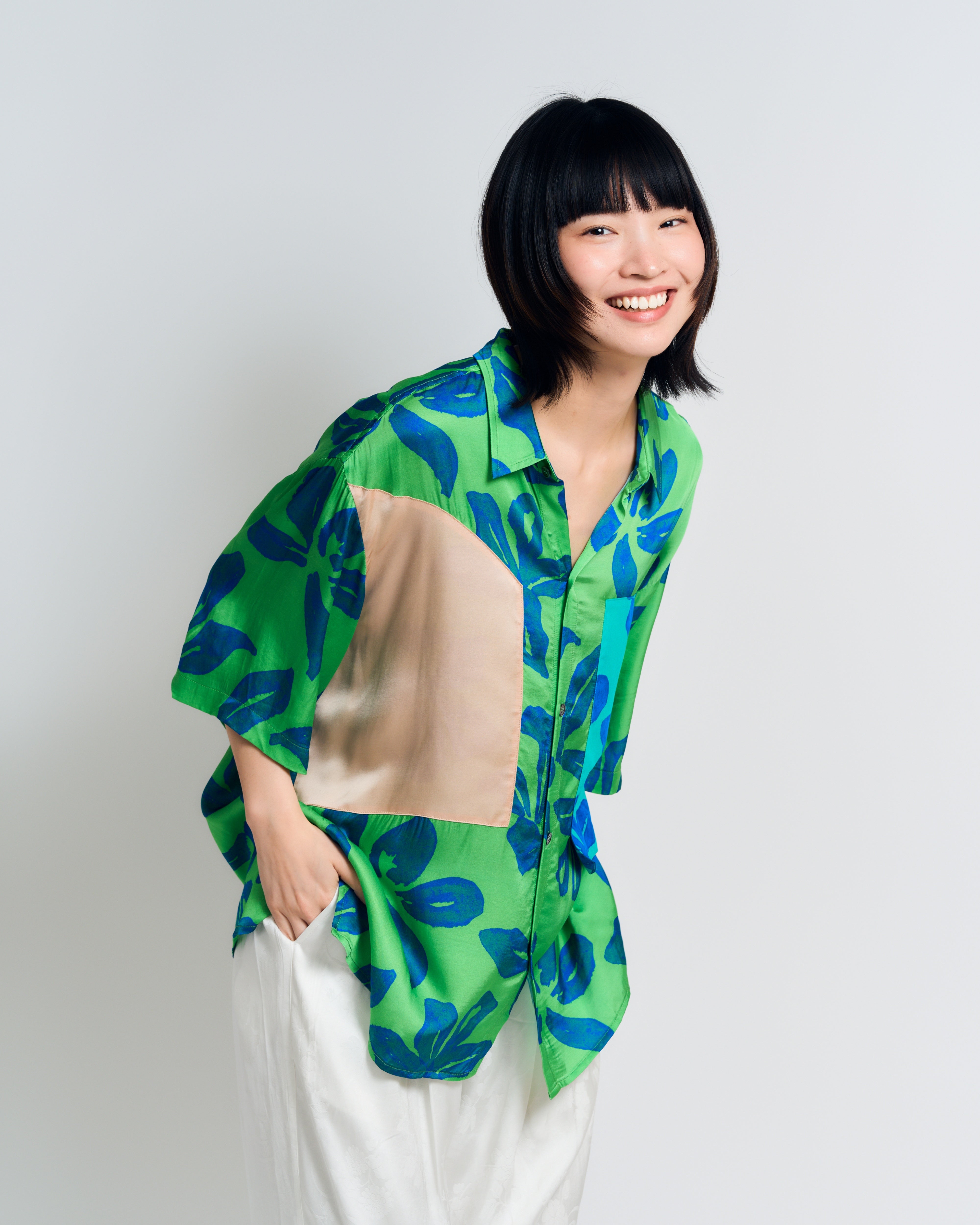"Tropical Bliss" Patchwork Oversized Hawaii Shirt - Green