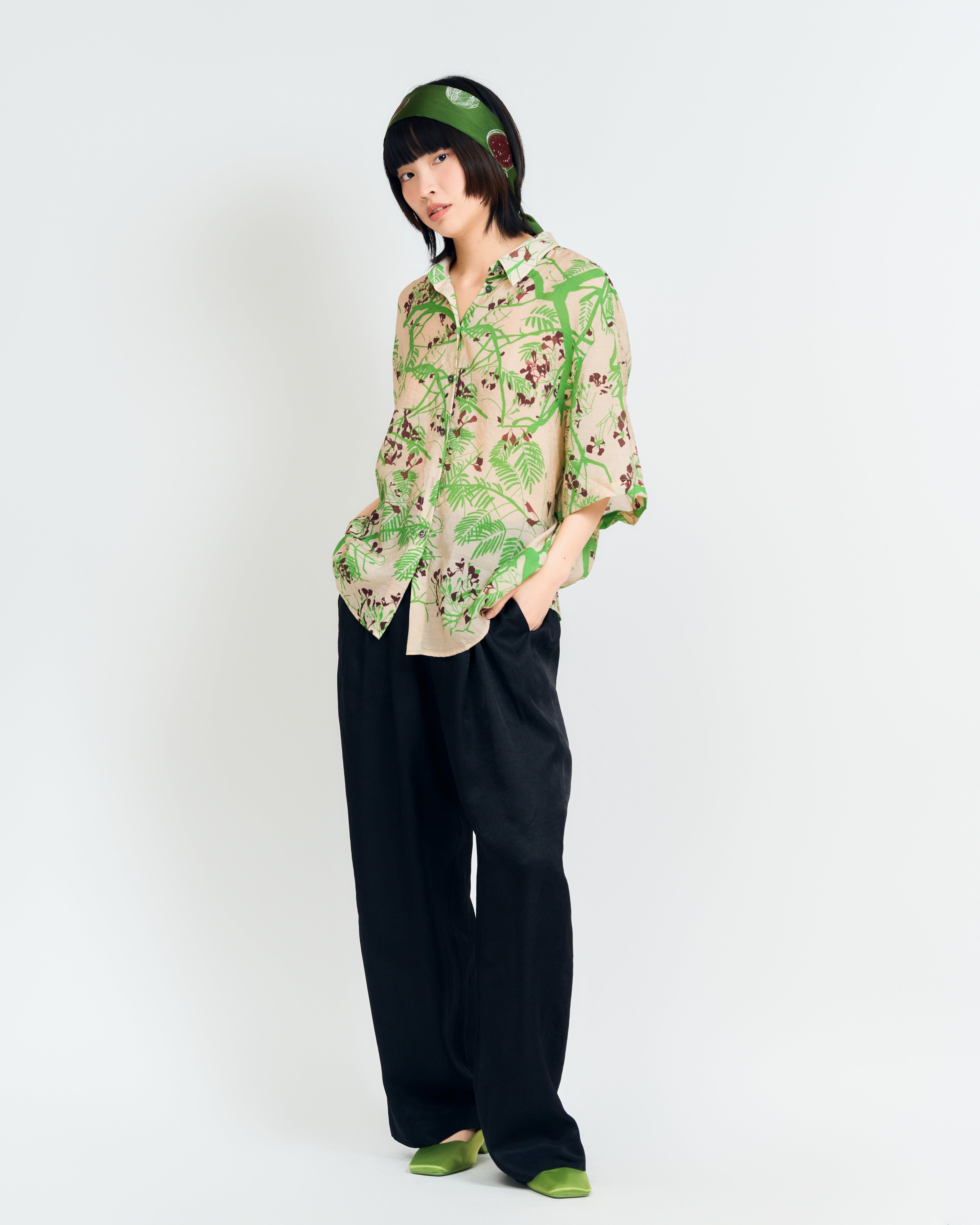 "Beach Blossom" Wide-Leg Pants - Black