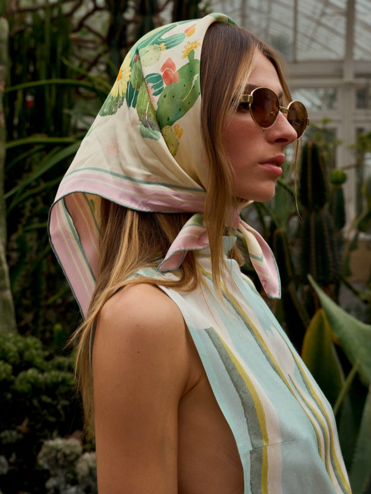 Lost Pattern x NYBG "Oasis Charms" Silk Bandana Scarf - Pink