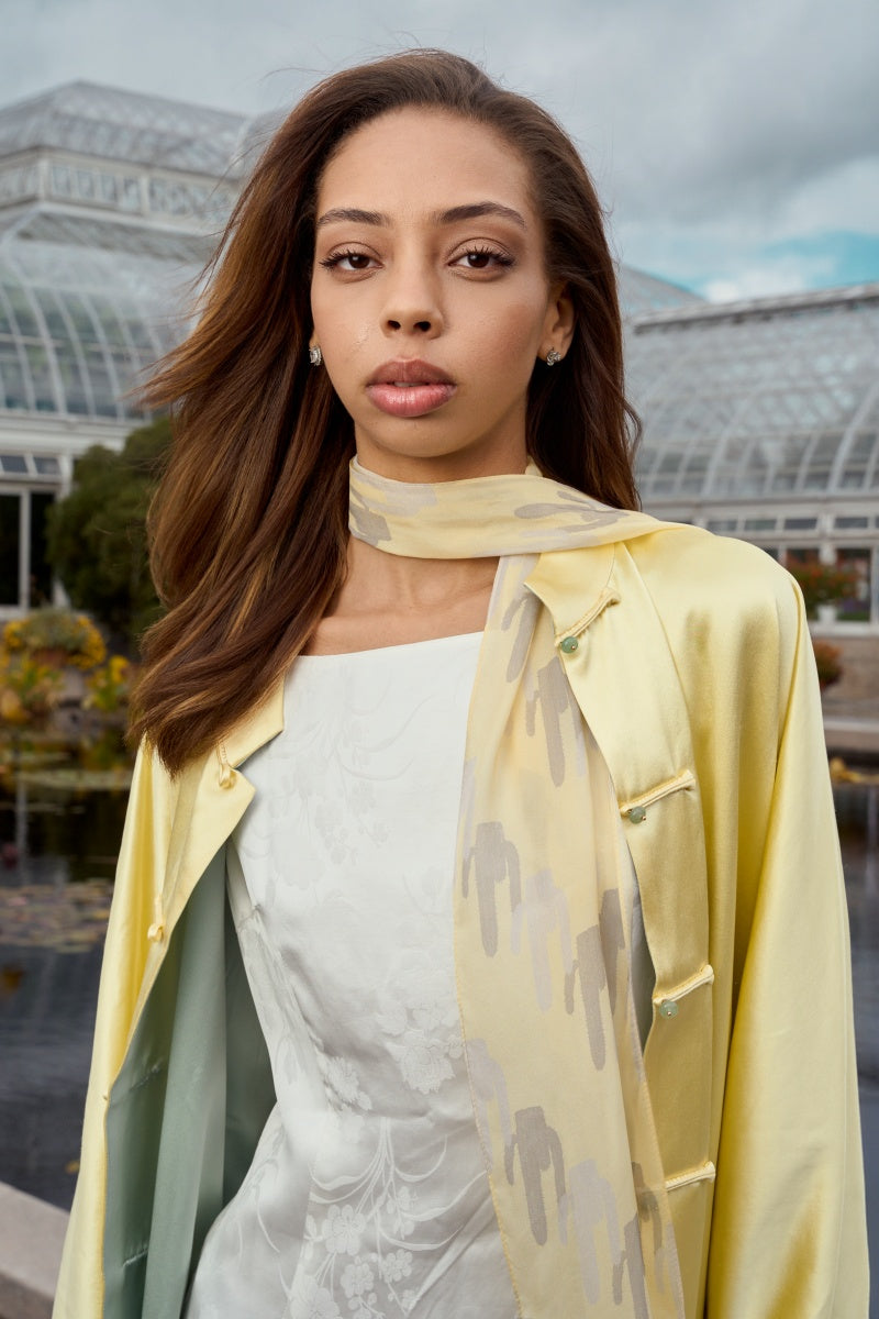 Lost Pattern x NYBG "Oasis Charms" Silk Chiffon Neck Scarf - Yellow