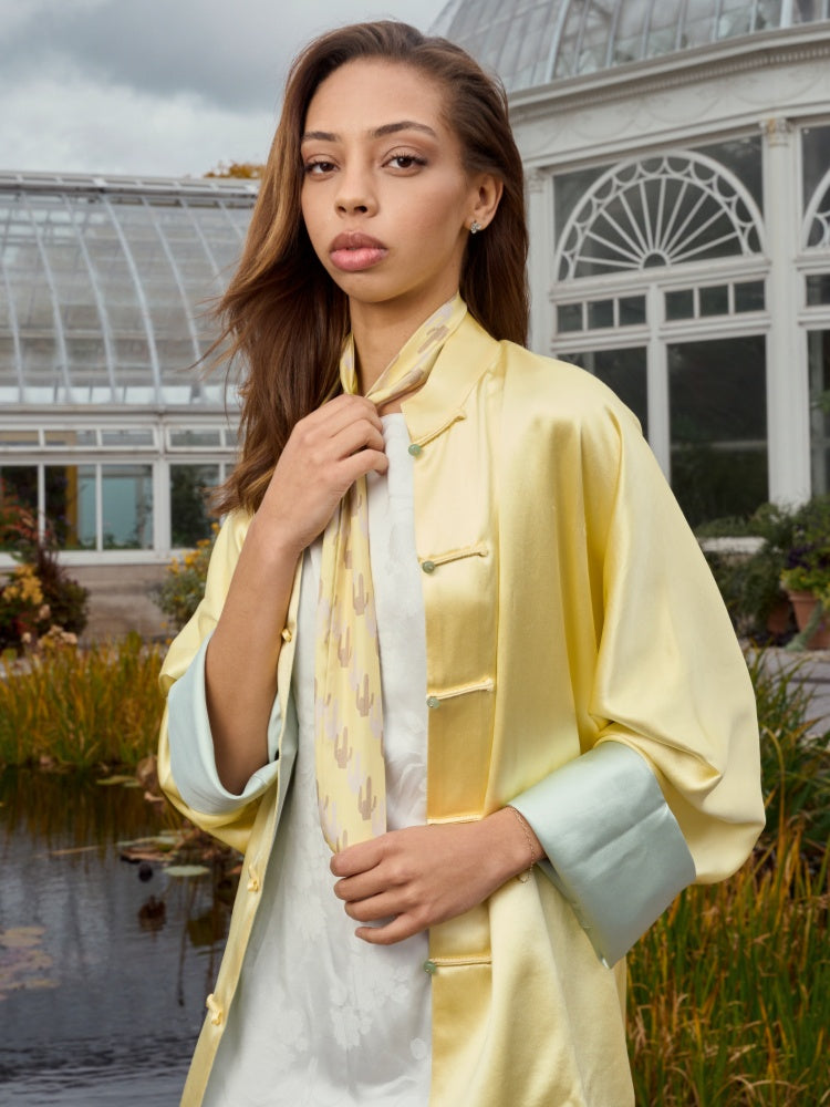 Lost Pattern x NYBG "Oasis Charms" Silk Skinny Scarf - Green