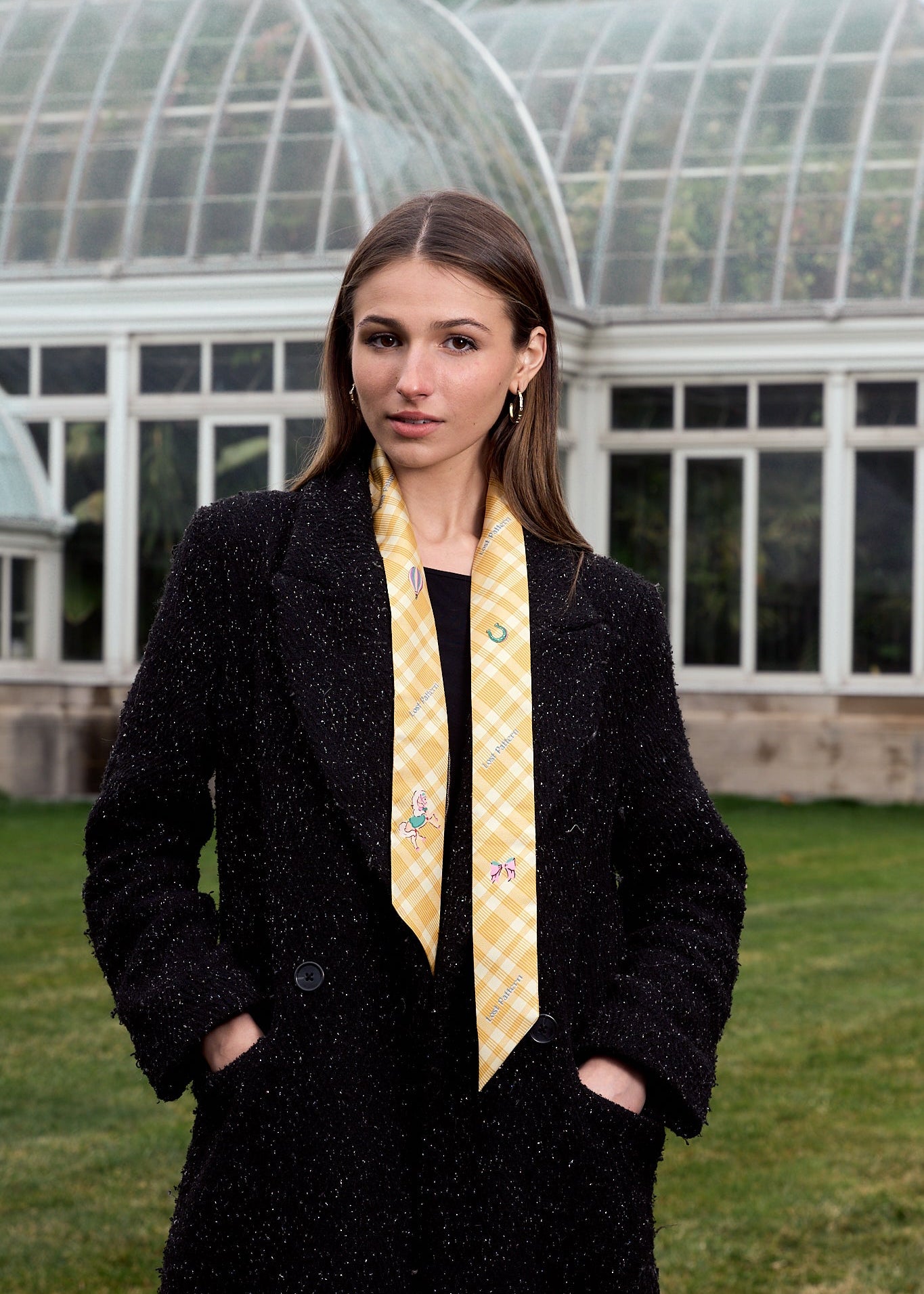 "Pop Pony" Silk Twill Skinny Scarf - Yellow