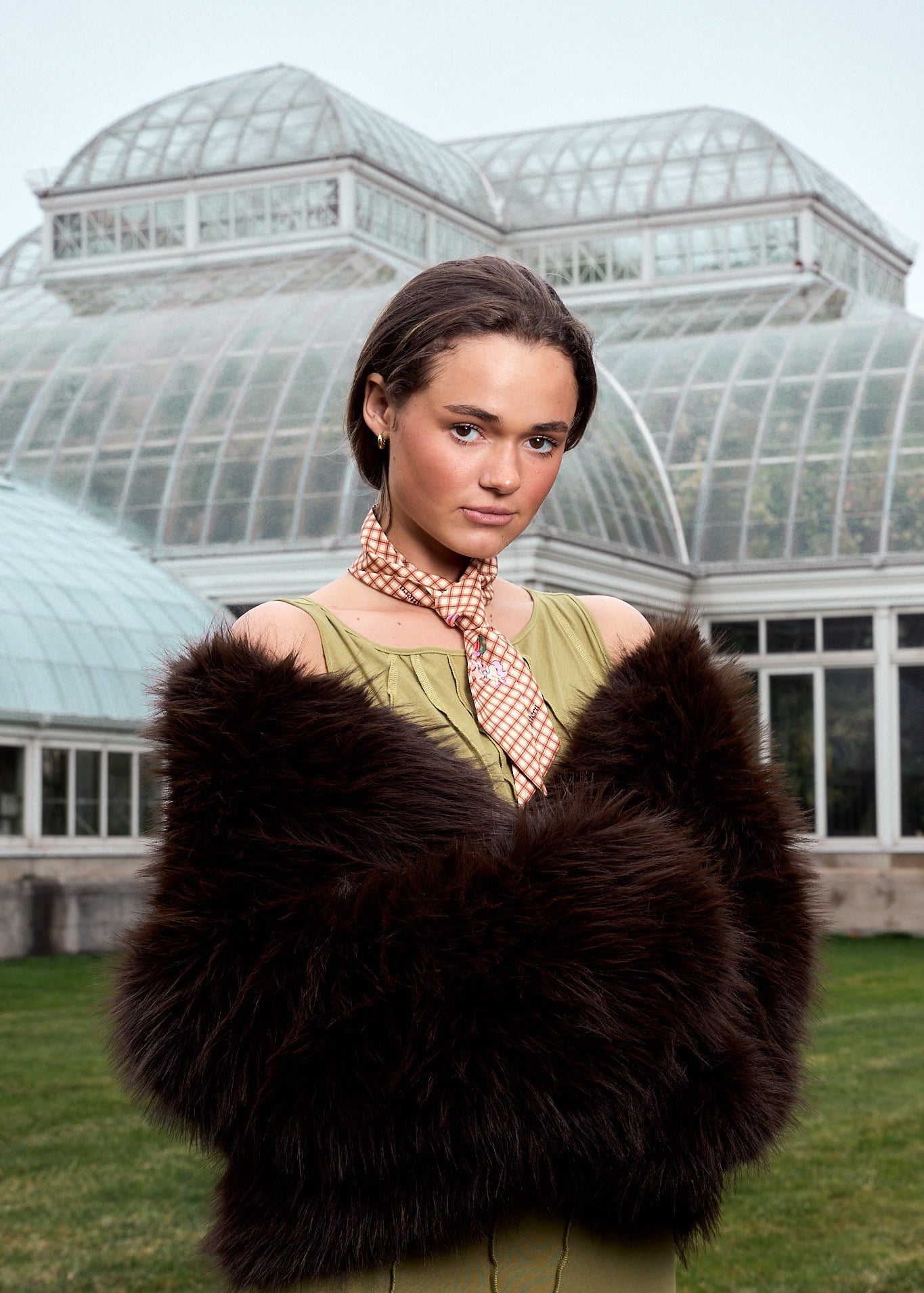 "Pop Pony" Silk Twill Skinny Scarf - Coffee