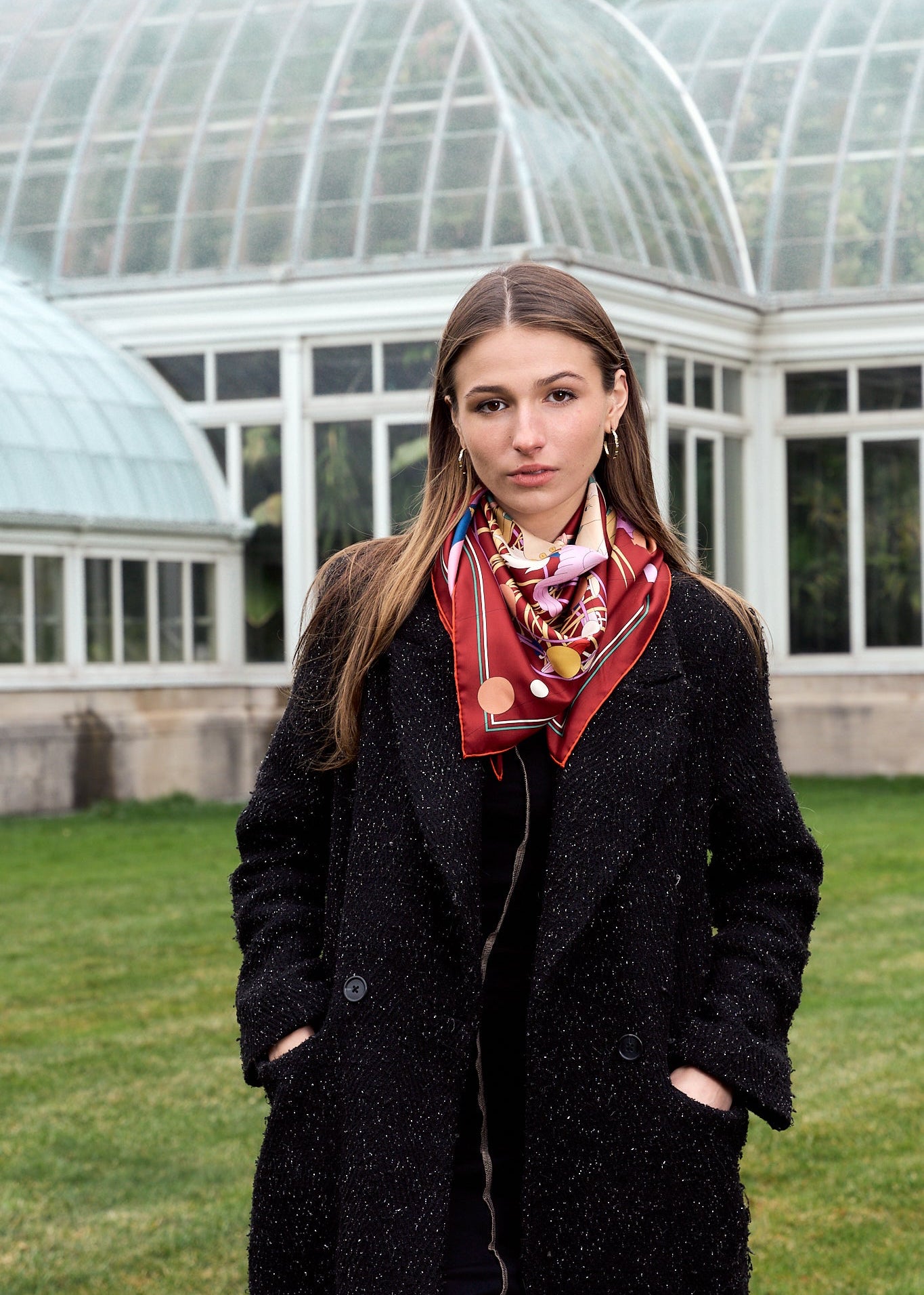 "Pop Pony" Silk Twill Large Square Scarf - Burgundy