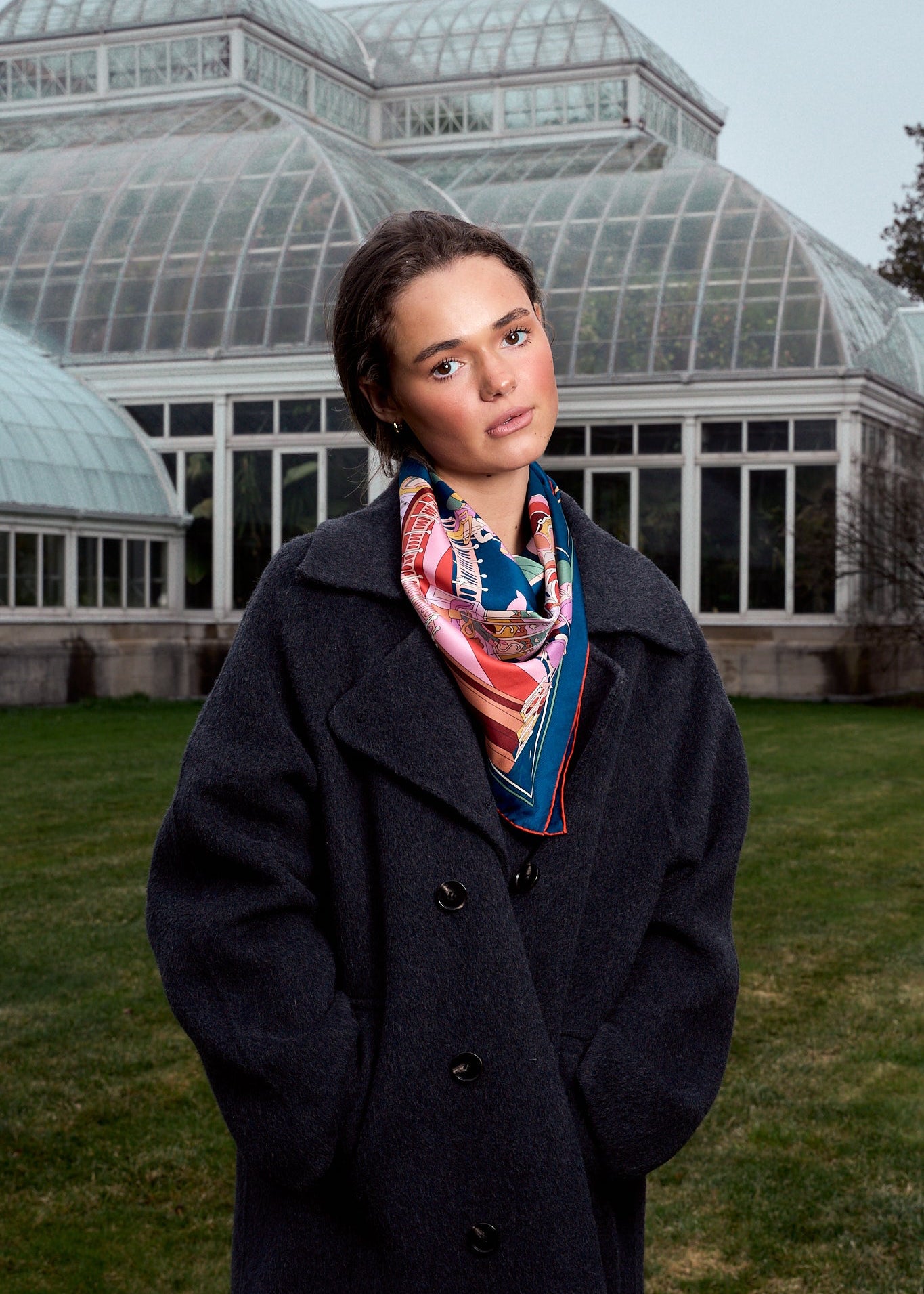 "Pop Pony" Silk Twill Large Silk Scarf - Midnight Blue