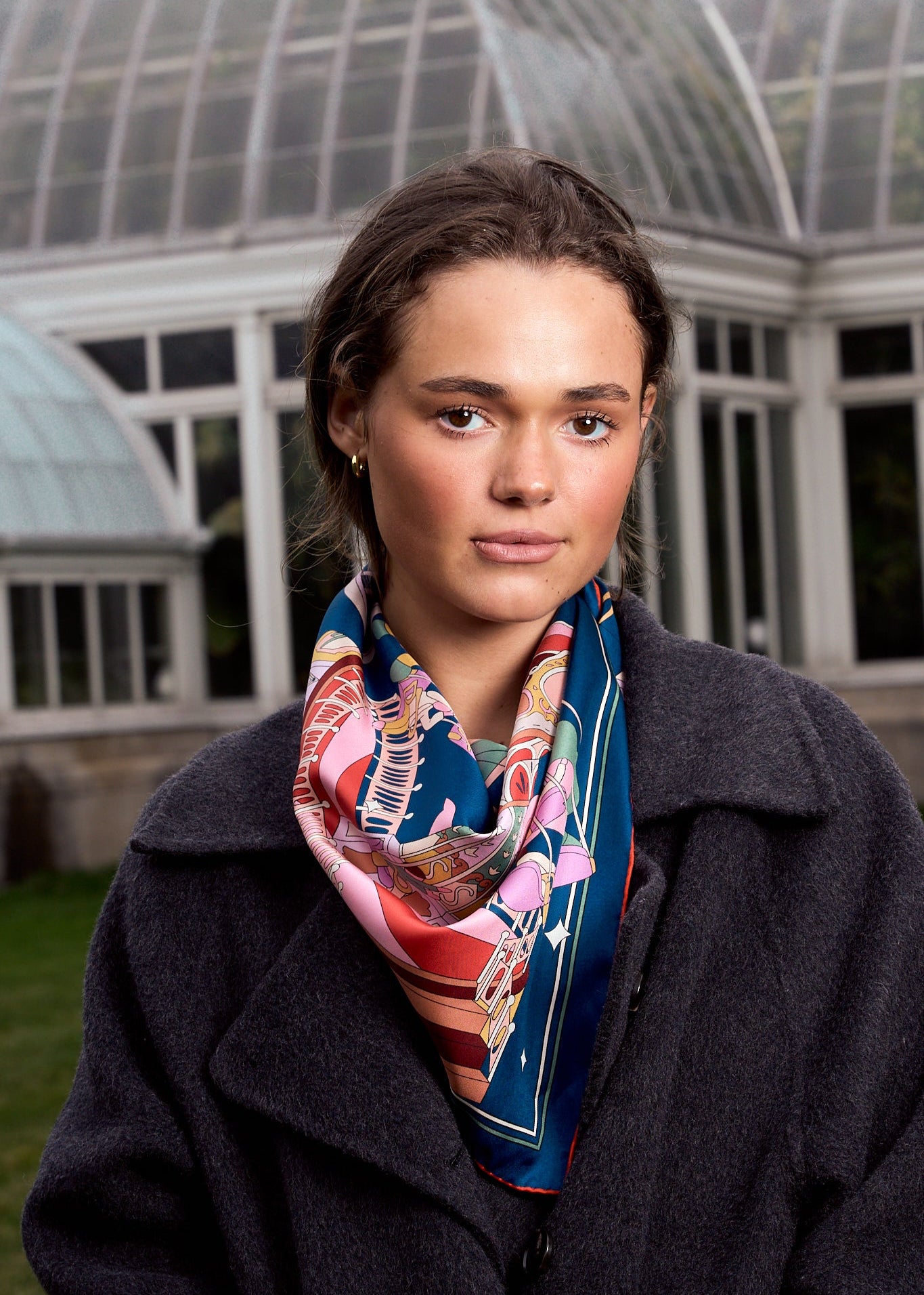 "Pop Pony" Silk Twill Large Silk Scarf - Midnight Blue