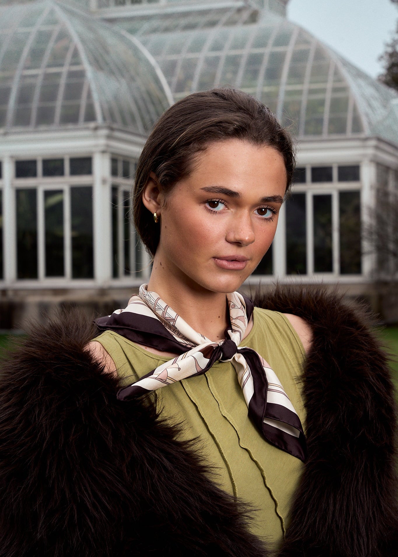 "Pop Pony" Silk Twill Bandana Scarf - Chocolate