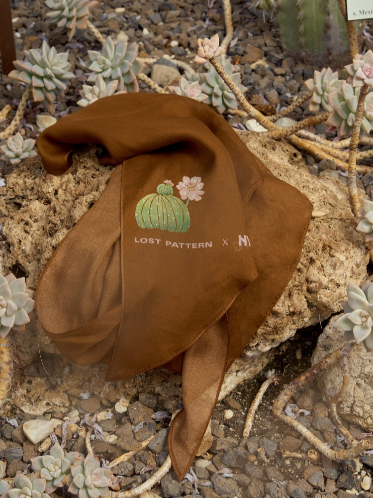 Lost Pattern x NYBG "Oasis Charms" Silk Chiffon Neck Scarf - Coffee