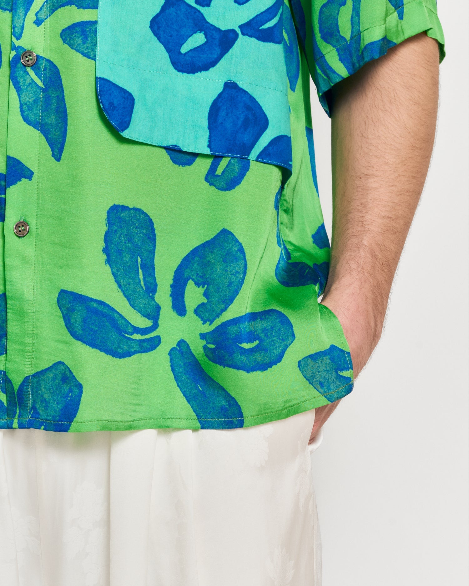 "Tropical Bliss" Patchwork Oversized Hawaii Shirt - Green