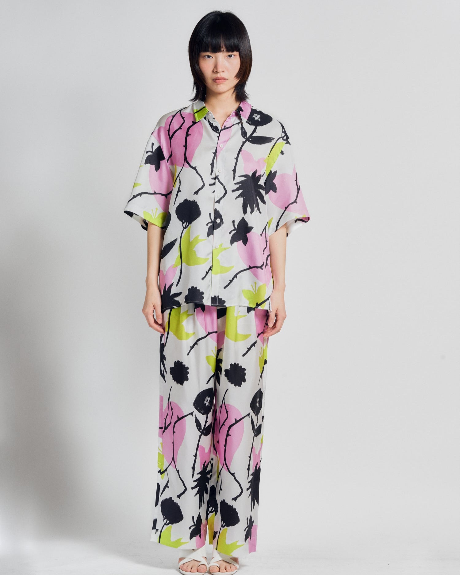 "Frida's Dream" Wide Leg Silk Palazzo Pants - Pink & Black