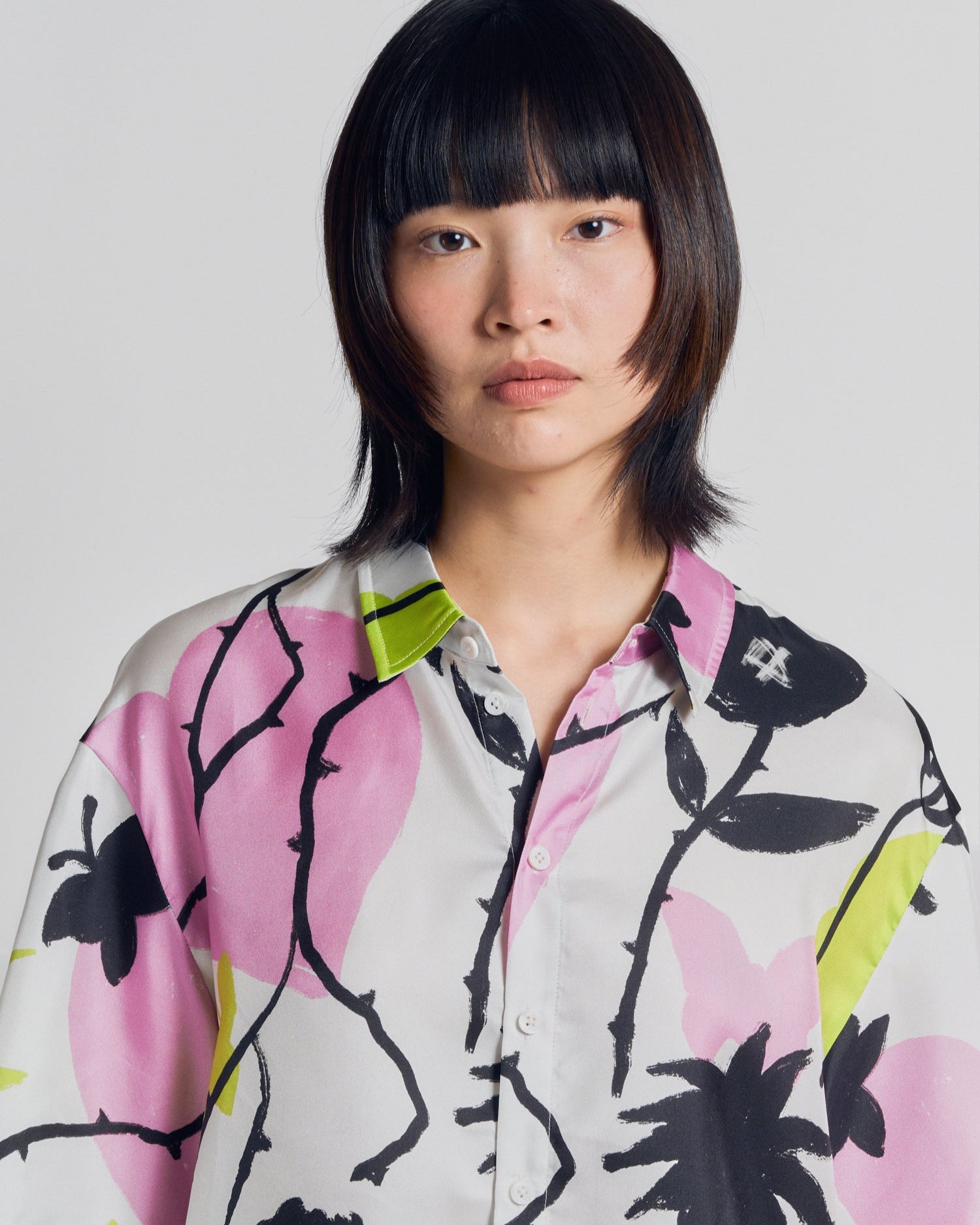 "Frida's Dream" Oversized Silk Hawaii Shirt - Pink & Black
