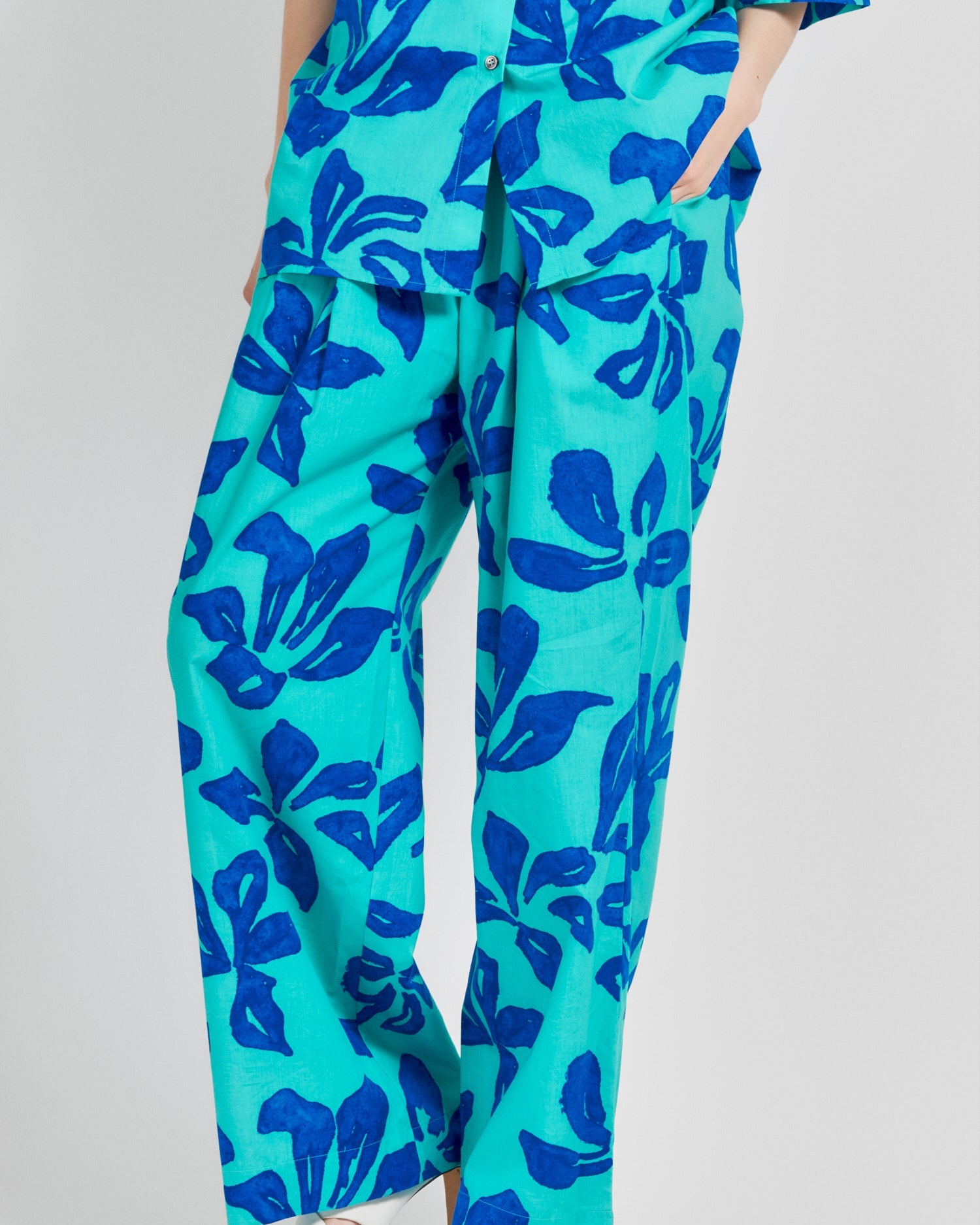 "Tropical Bliss" Wide-Leg Palazzo Pants - Ocean Blue