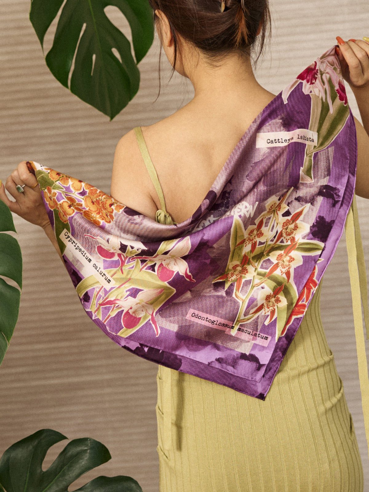 LOST PATTERN X NYBG "Orchid On the Block" Silk Bandana Scarf - Purple