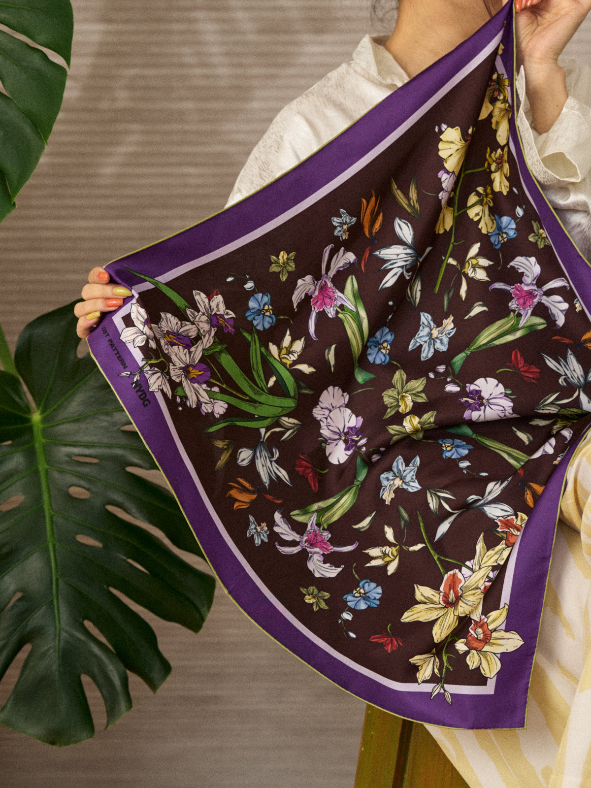 LOST PATTERN X NYBG "Orchid Symphony" Silk Bandana Scarf - Purple