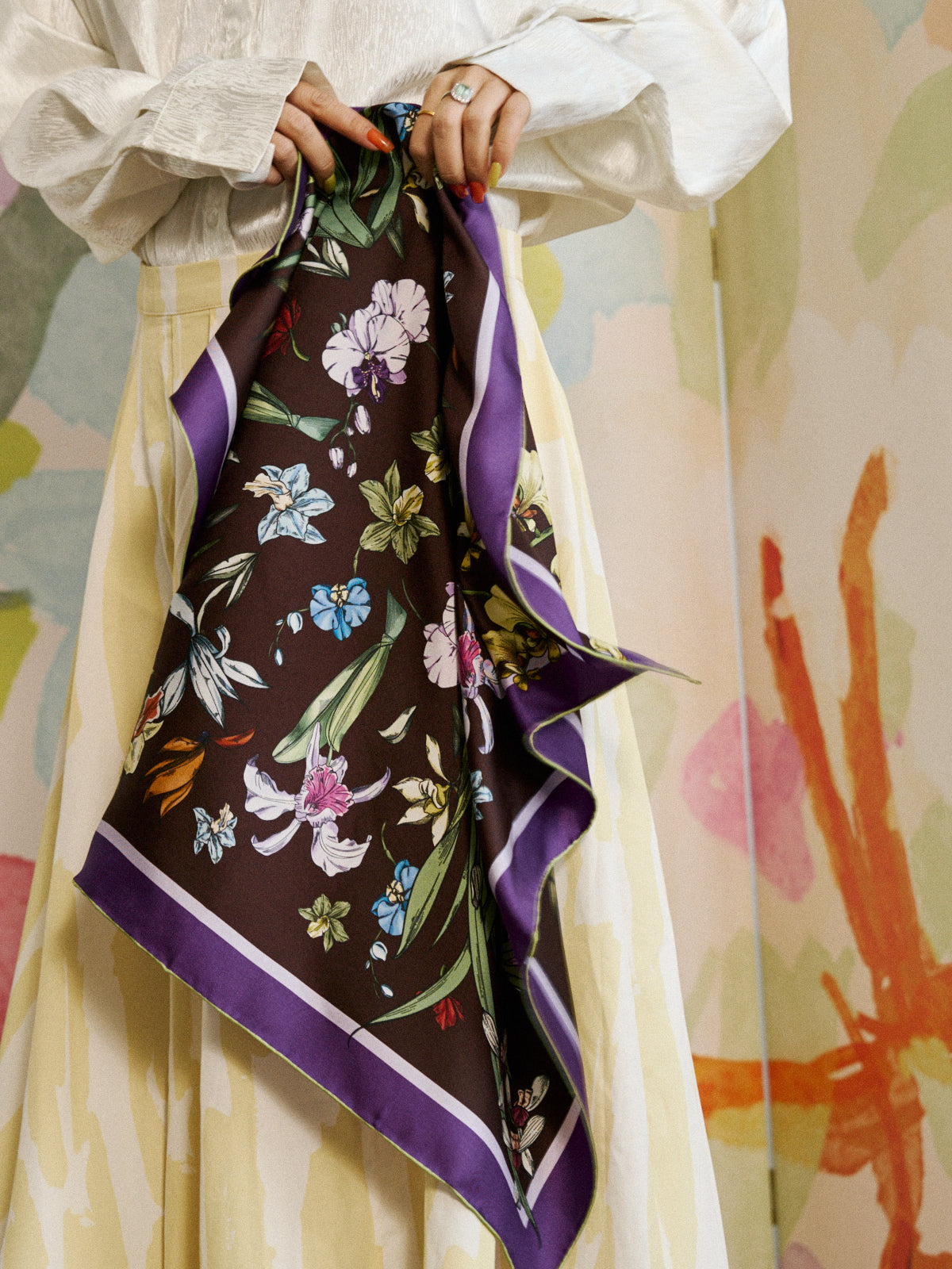 LOST PATTERN X NYBG "Orchid Symphony" Silk Bandana Scarf - Purple