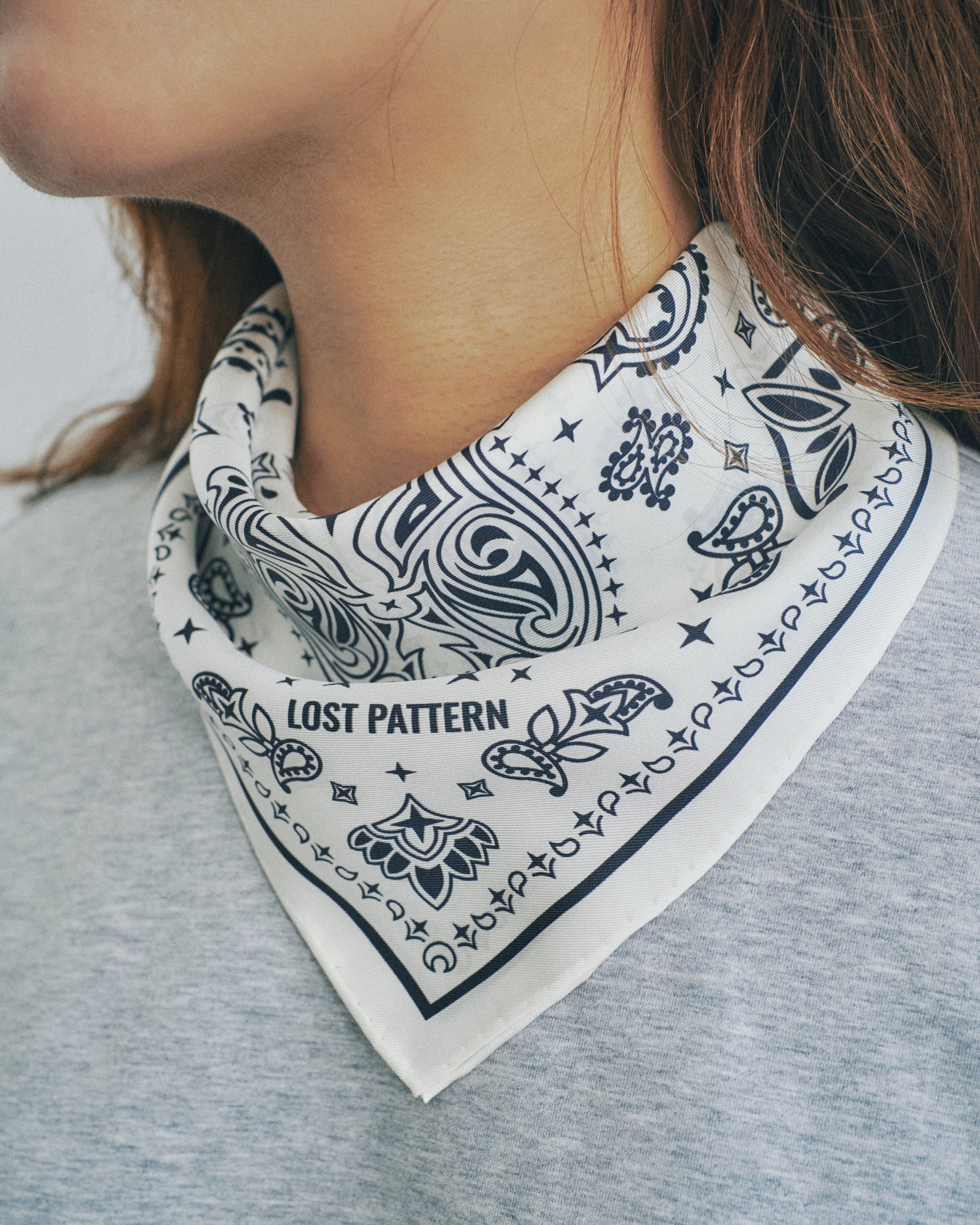 "Paisley" Silk Bandana Scarf - Moonlight White