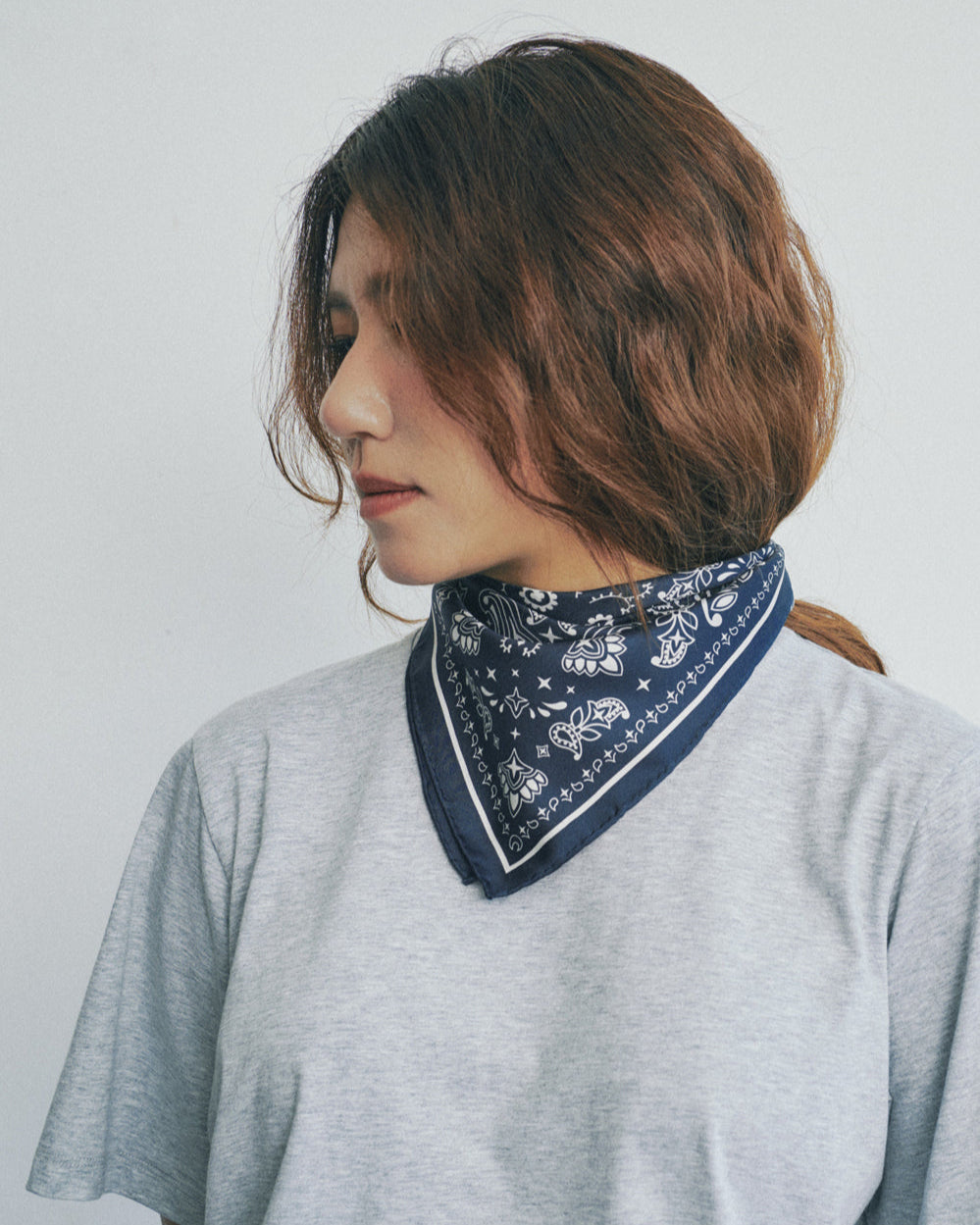 "Paisley" Silk Bandana Scarf - Midnight Blue