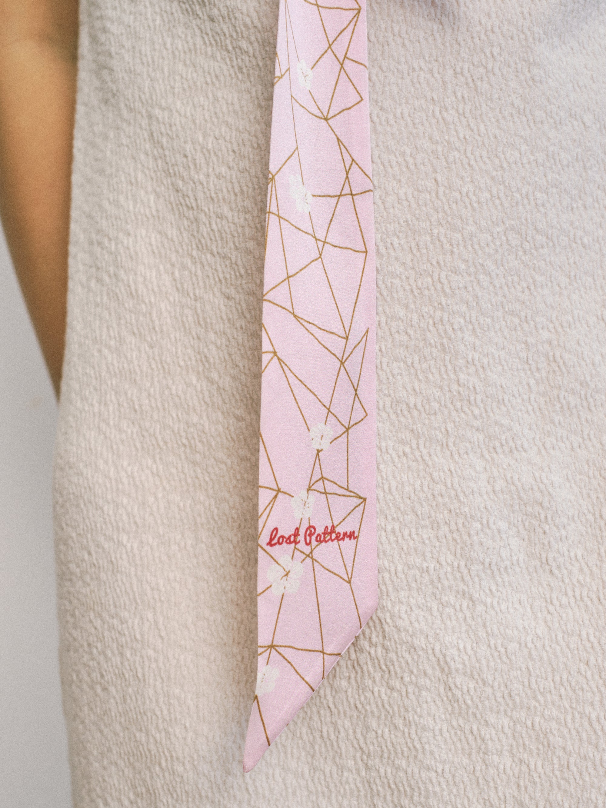 "Almond Blossom" Silk Skinny Scarf - Peach