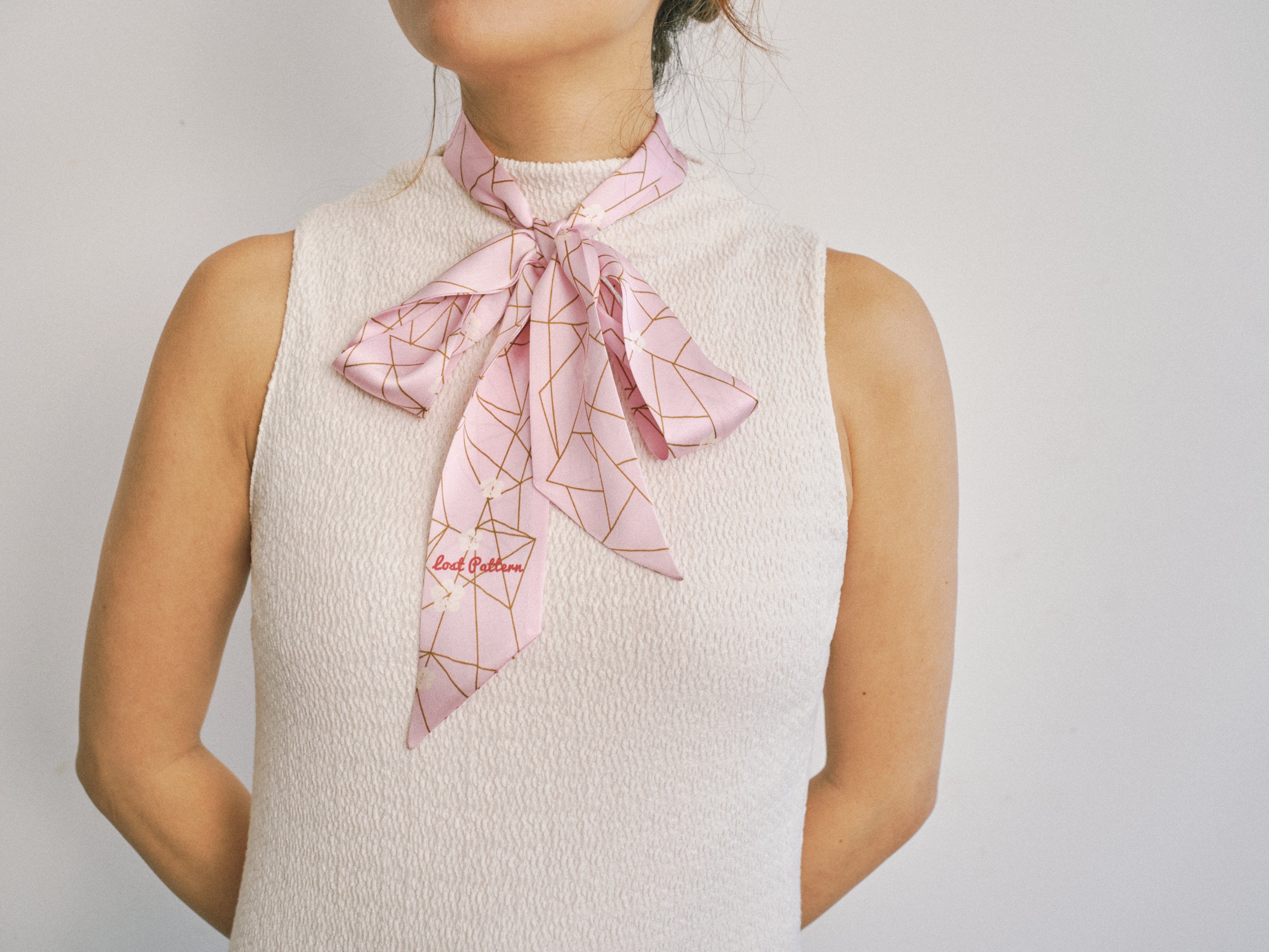 "Almond Blossom" Silk Skinny Scarf - Peach