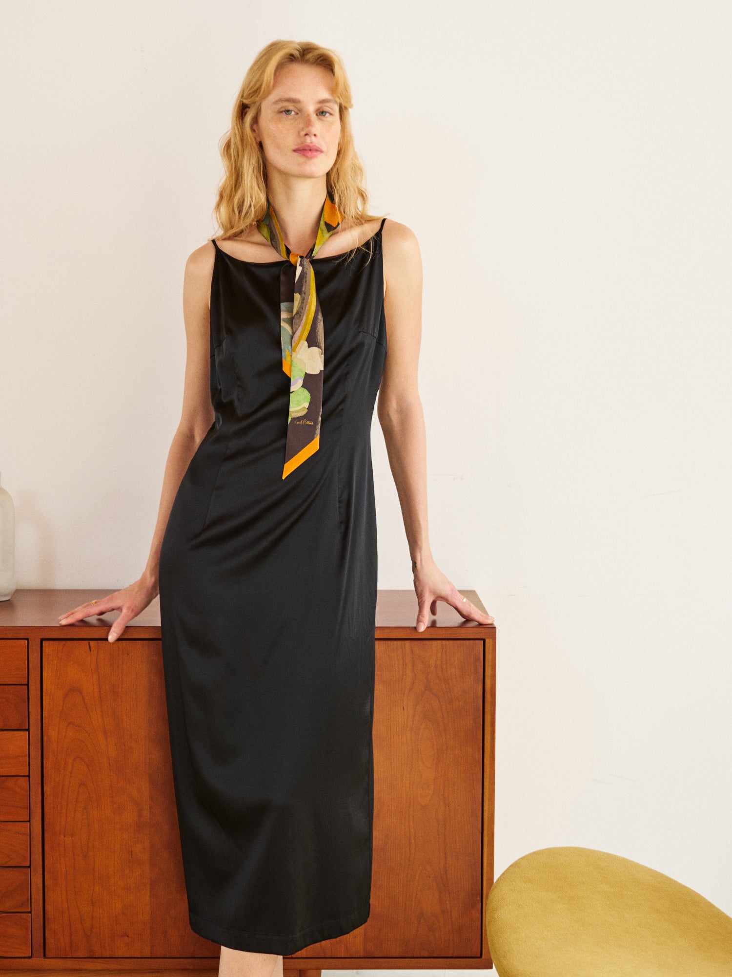 "Ethereal Mirage" Silk Twill Skinny Scarf - Dark Brown