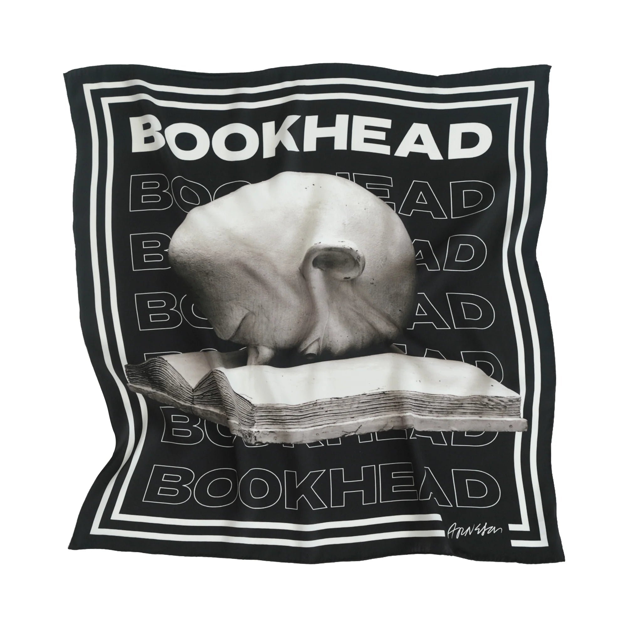 Black Bundle: Black "Bookhead" Bucket Hat & Silk Scarf