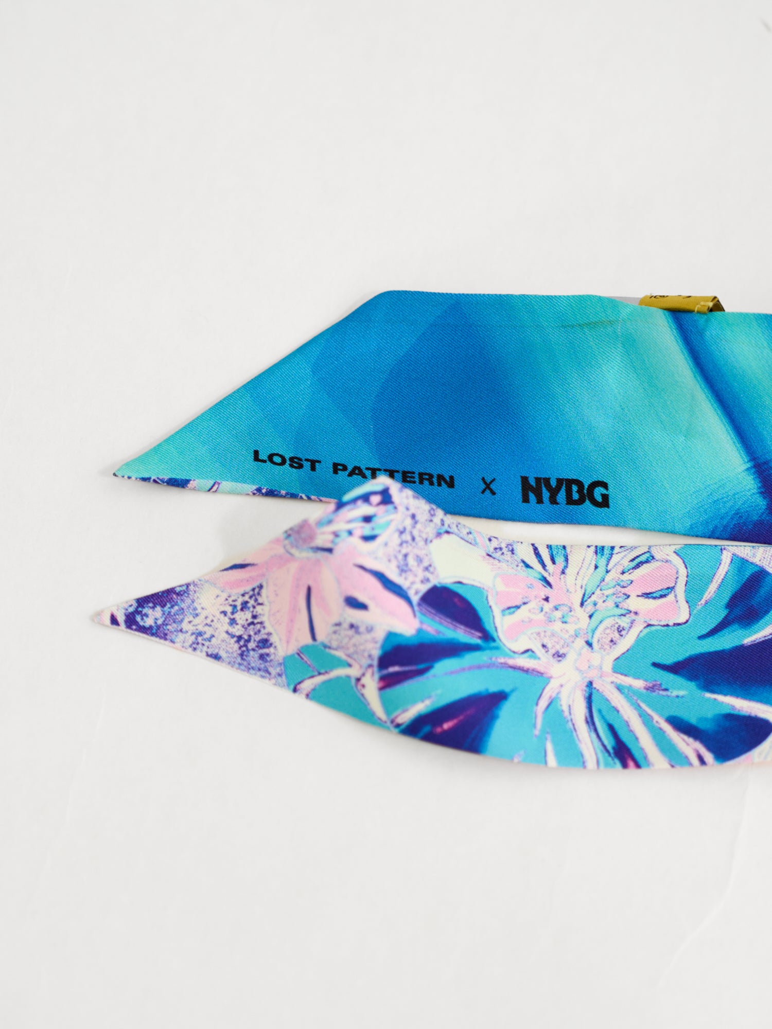 LOST PATTERN X NYBG "Orchid Neon" Silk Twill Skinny Scarf- Pink & Blue