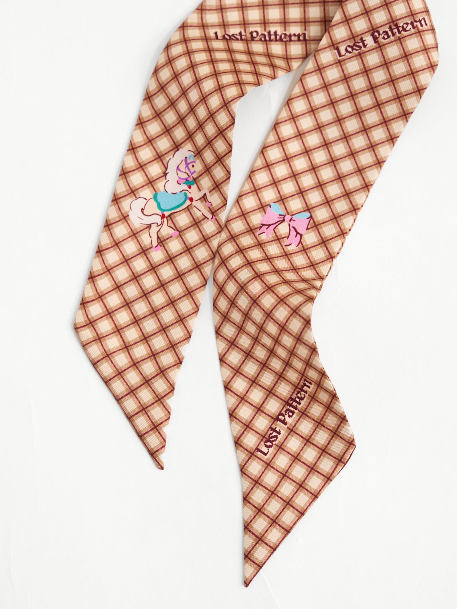 "Pop Pony" Silk Twill Skinny Scarf - Coffee