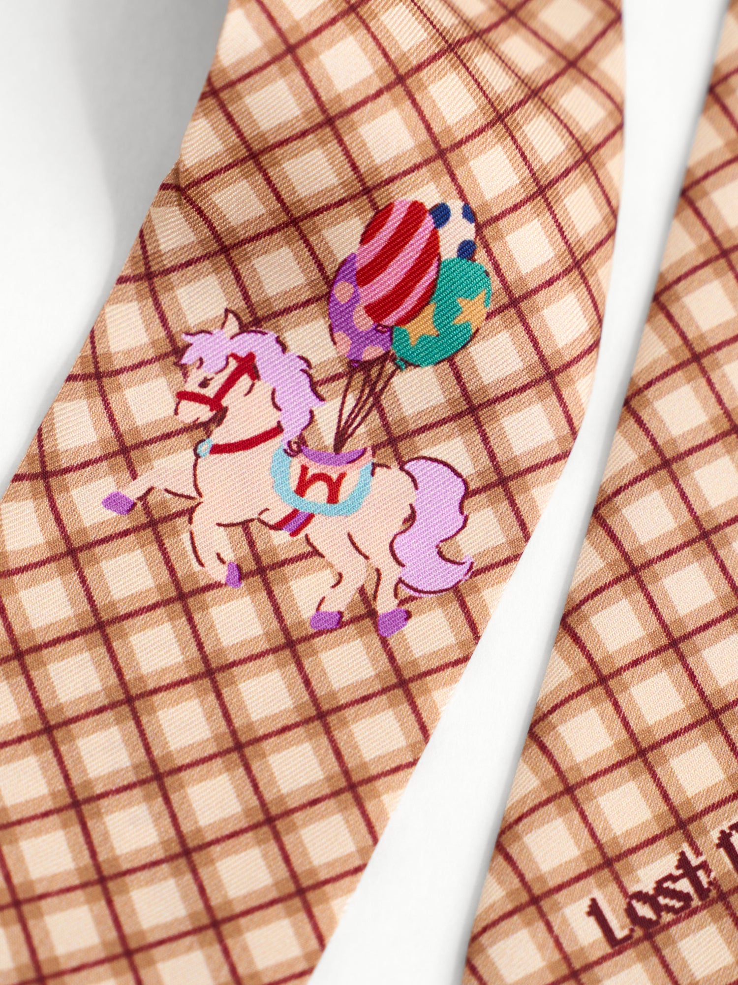 "Pop Pony" Silk Twill Skinny Scarf - Coffee